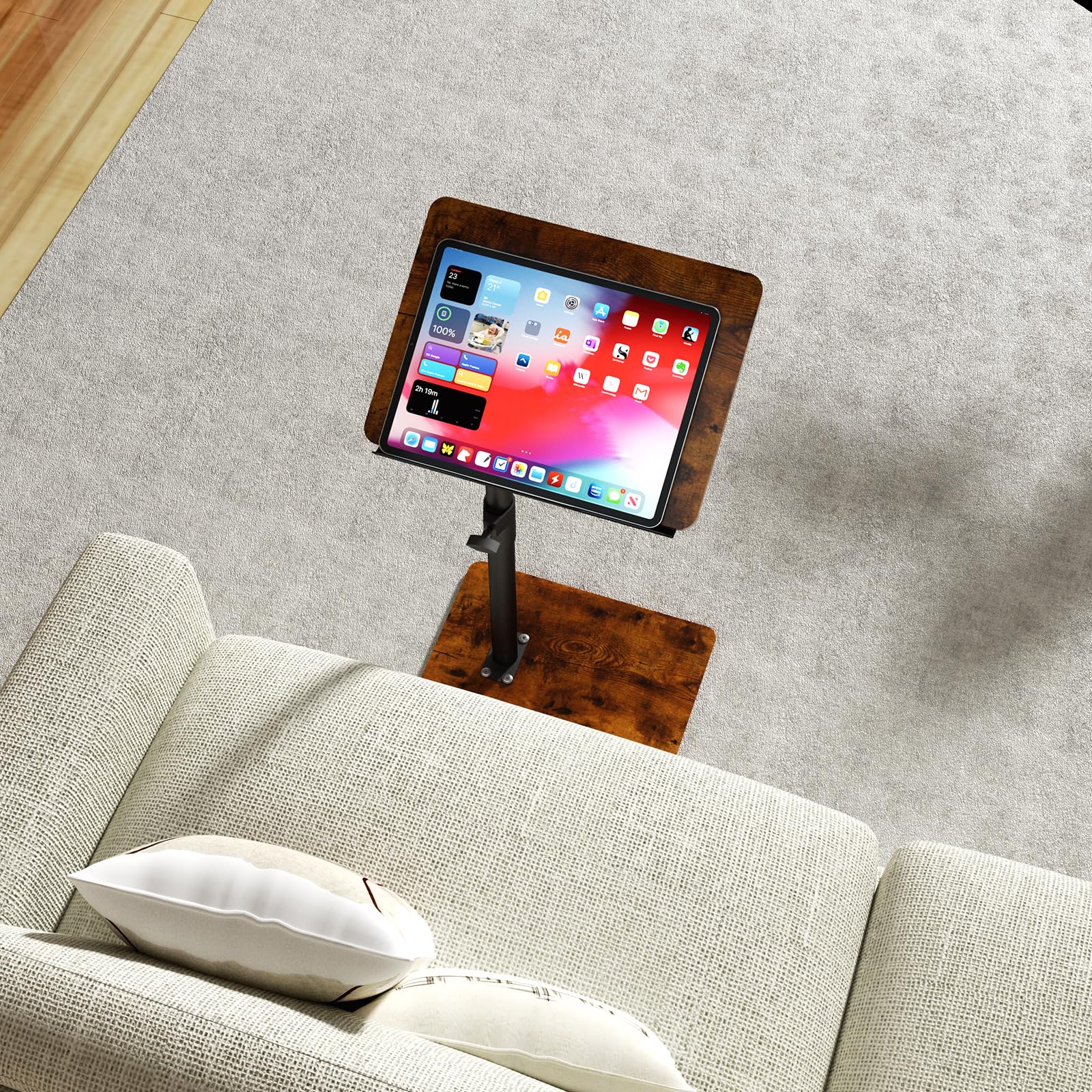 YUHFERA Sofa Armrest Tray Table – 360° Swivel Height Adjustable C-Table