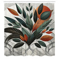 Abakuhaus Boho Shower Curtain – Mid Century Leaves Waterproof Fabric Decor