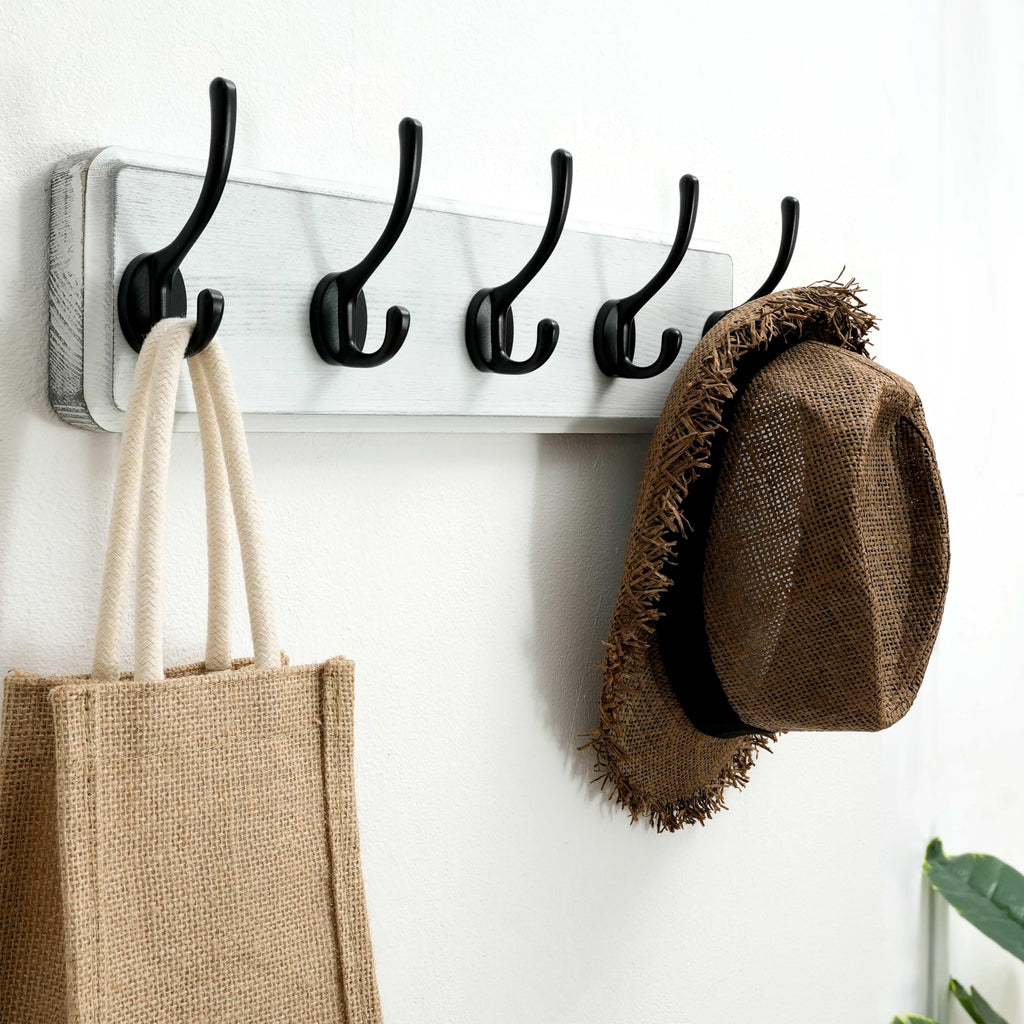 SKOLOO Farmhouse Wall Mounted Coat Rack | 5-Hook Pine Wood Hanger, 2-Pack