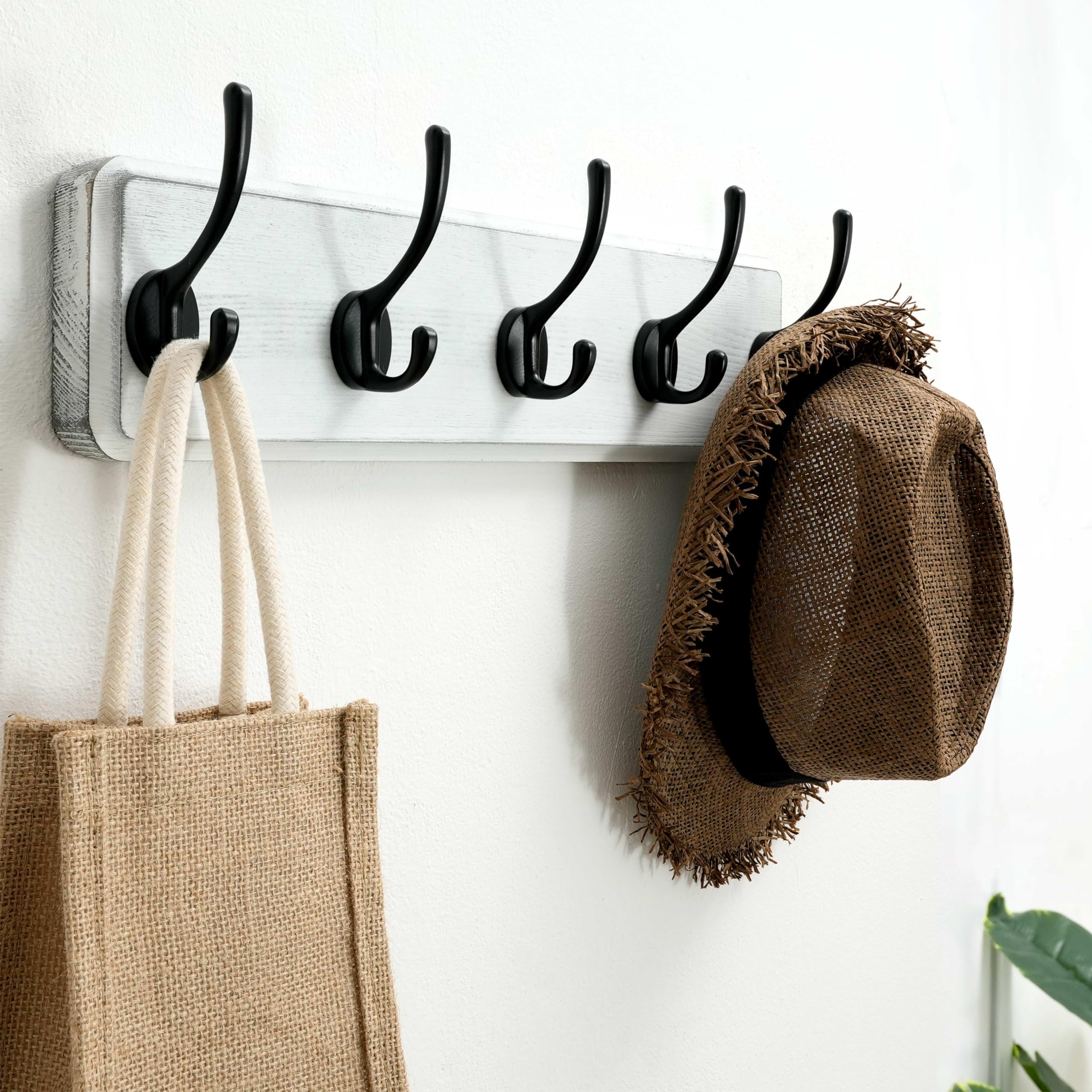 SKOLOO Farmhouse Wall Mounted Coat Rack | 5-Hook Pine Wood Hanger, 2-Pack