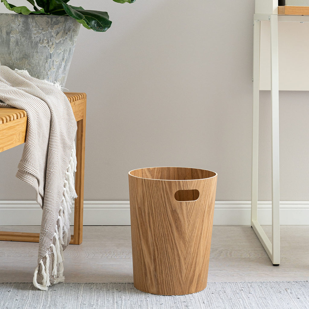 Kazai Börje Real Wood Waste Paper Bin – 9L Ash Wooden Trash Basket