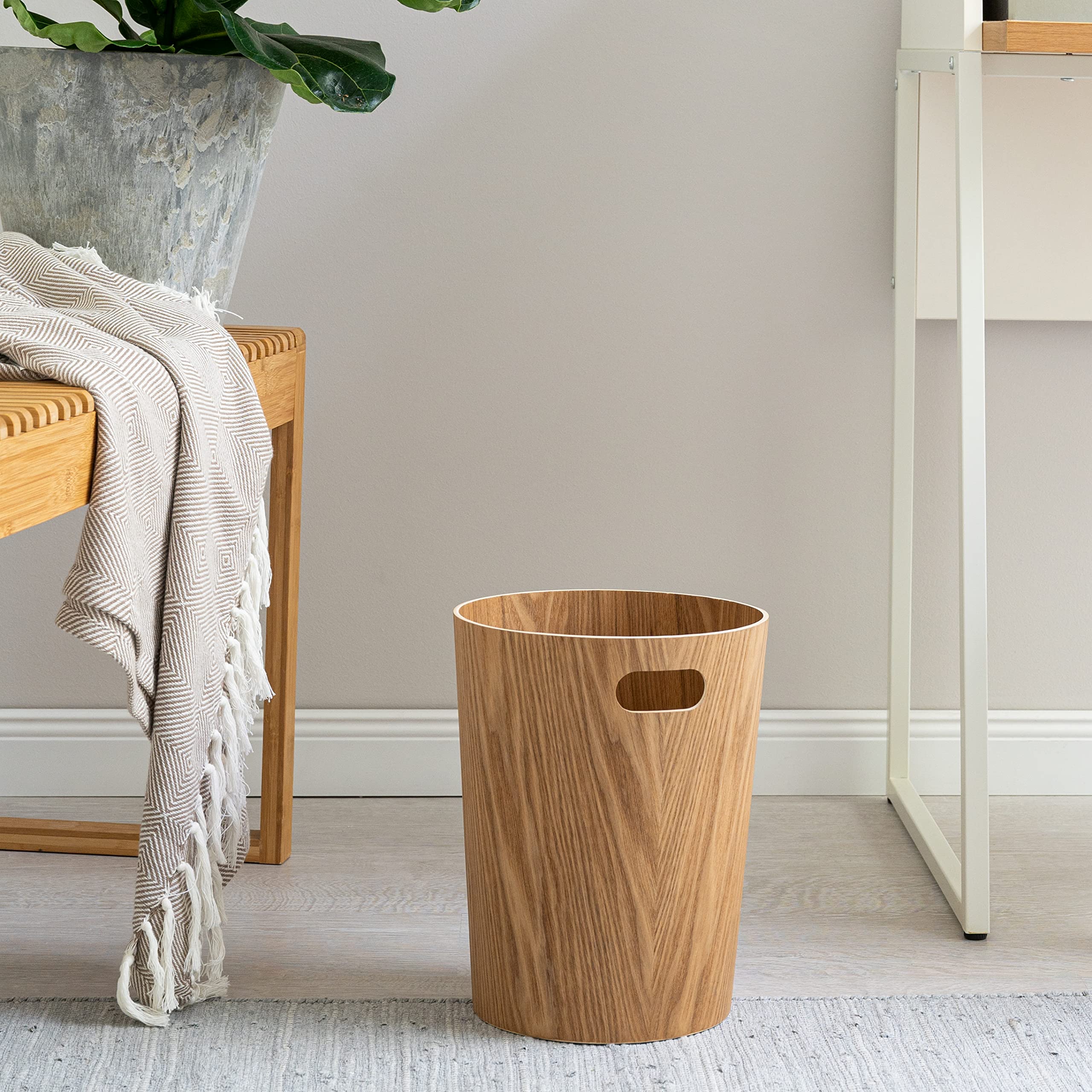Kazai Börje Real Wood Waste Paper Bin – 9L Ash Wooden Trash Basket