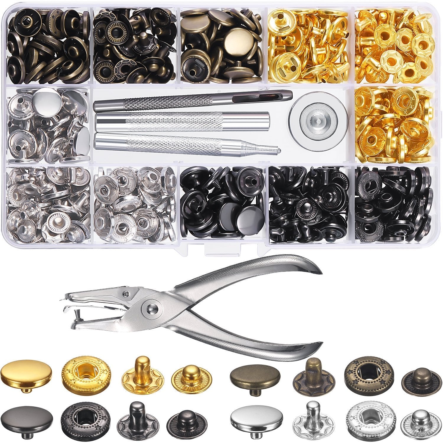 120 Set Metal Snap Fasteners Kit with Pliers for Leather Craft