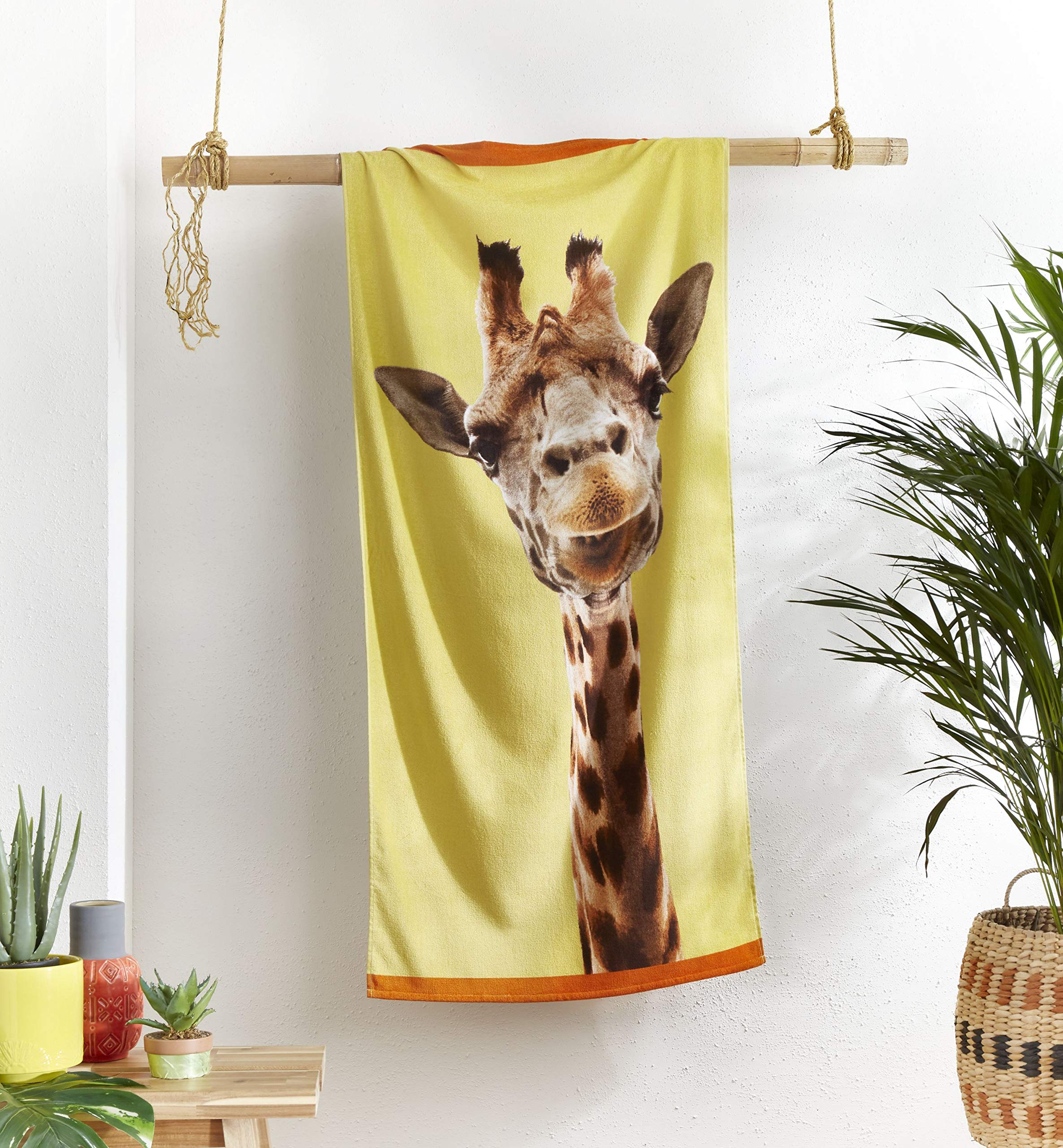 Catherine Lansfield Giraffe Beach Towel – 100% Cotton, Yellow, 76x160cm