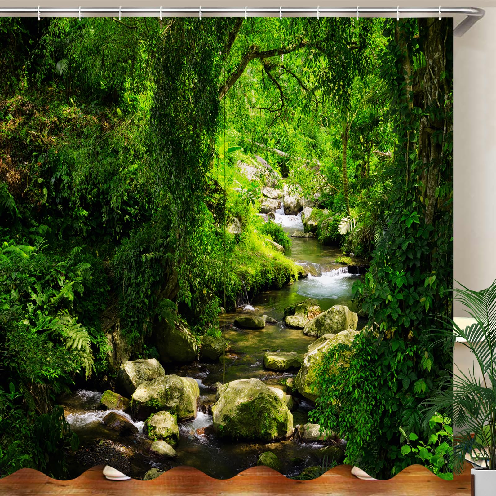 Garden Shower Curtain | Tropical Forest Nature Fabric, 72x72