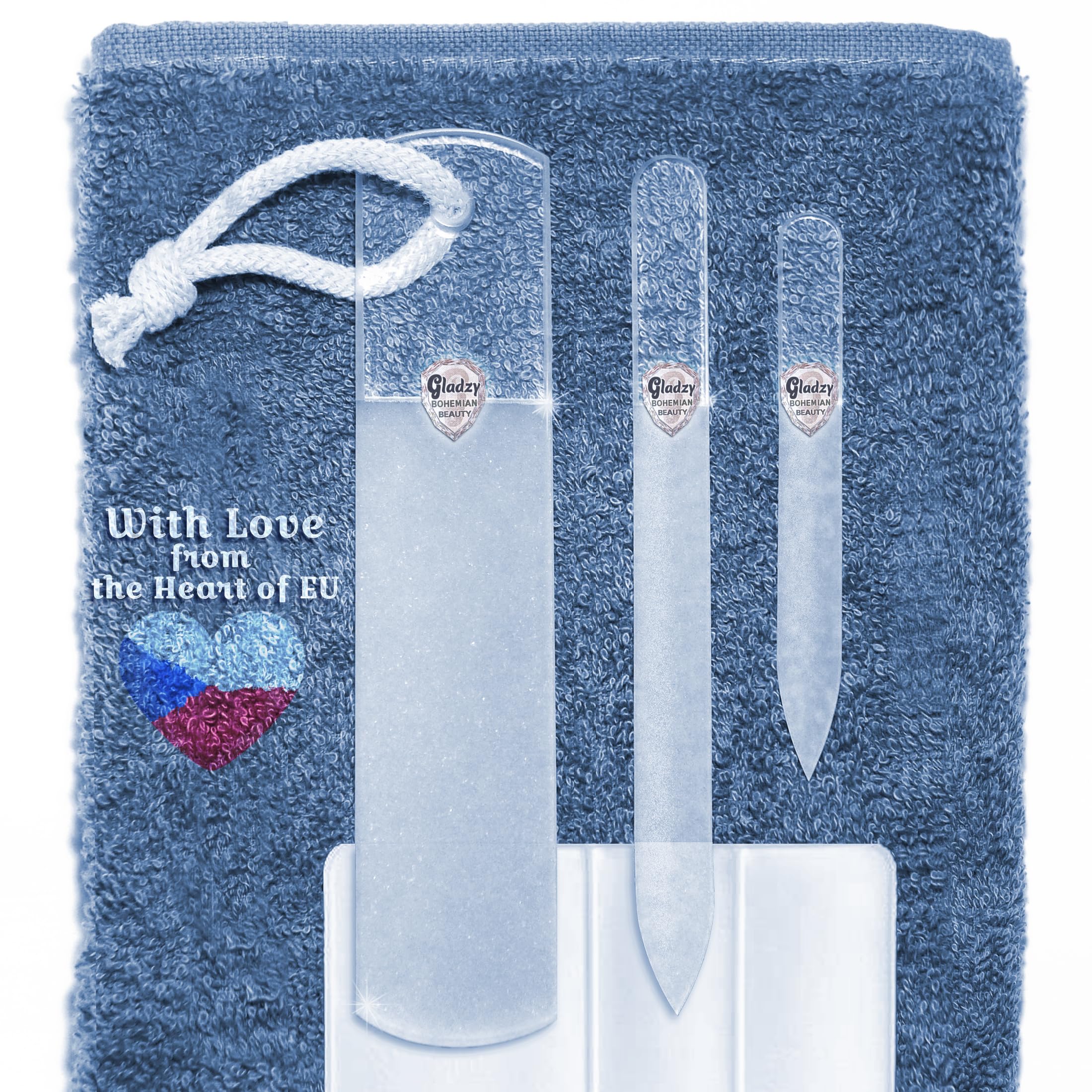 Gladzy Czech Glass Nail File Set | 3-Piece Manicure & Pedicure Foot Rasp