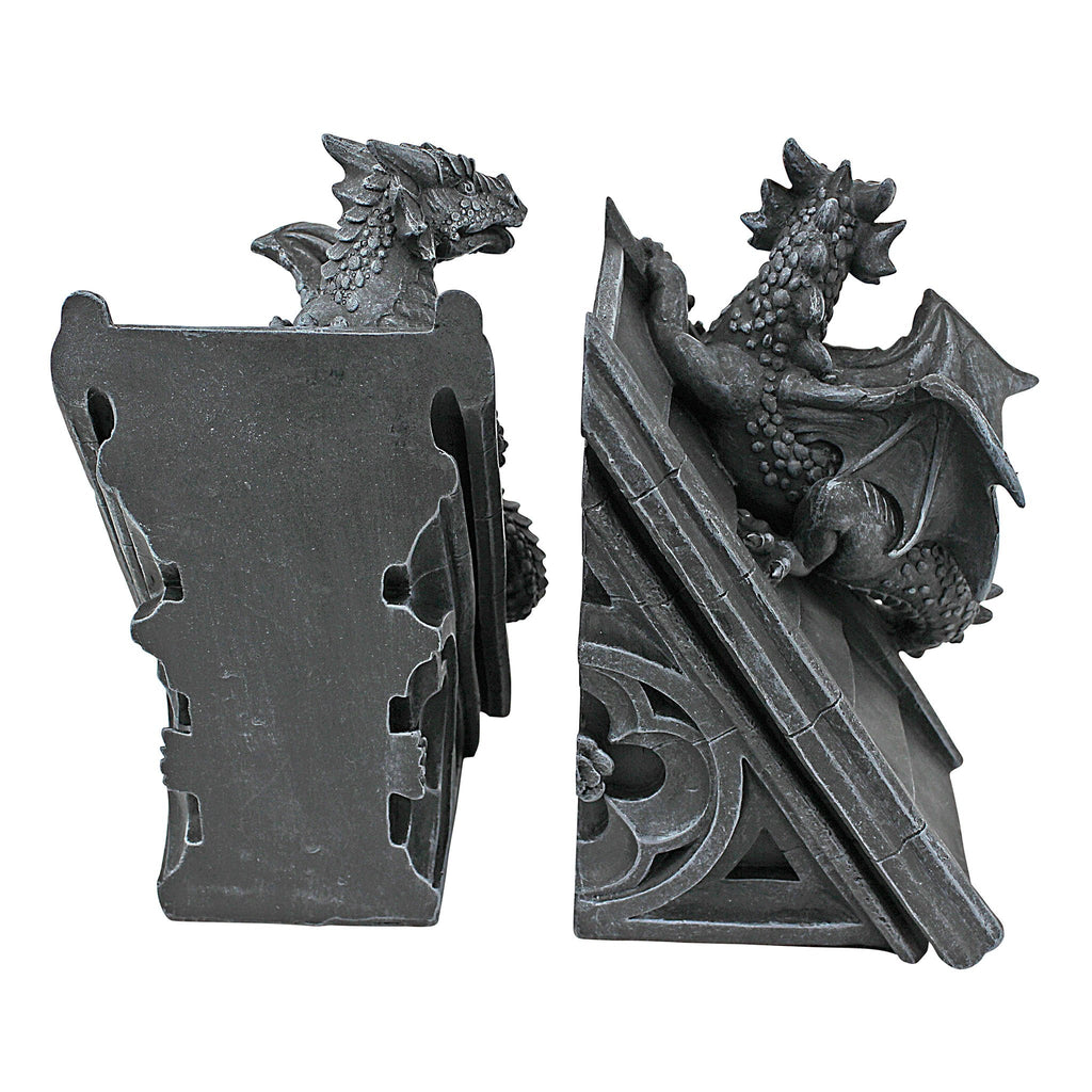 Design Toscano Castle Dragon Gothic Bookends - Grey Stone Polyresin, 2-Piece