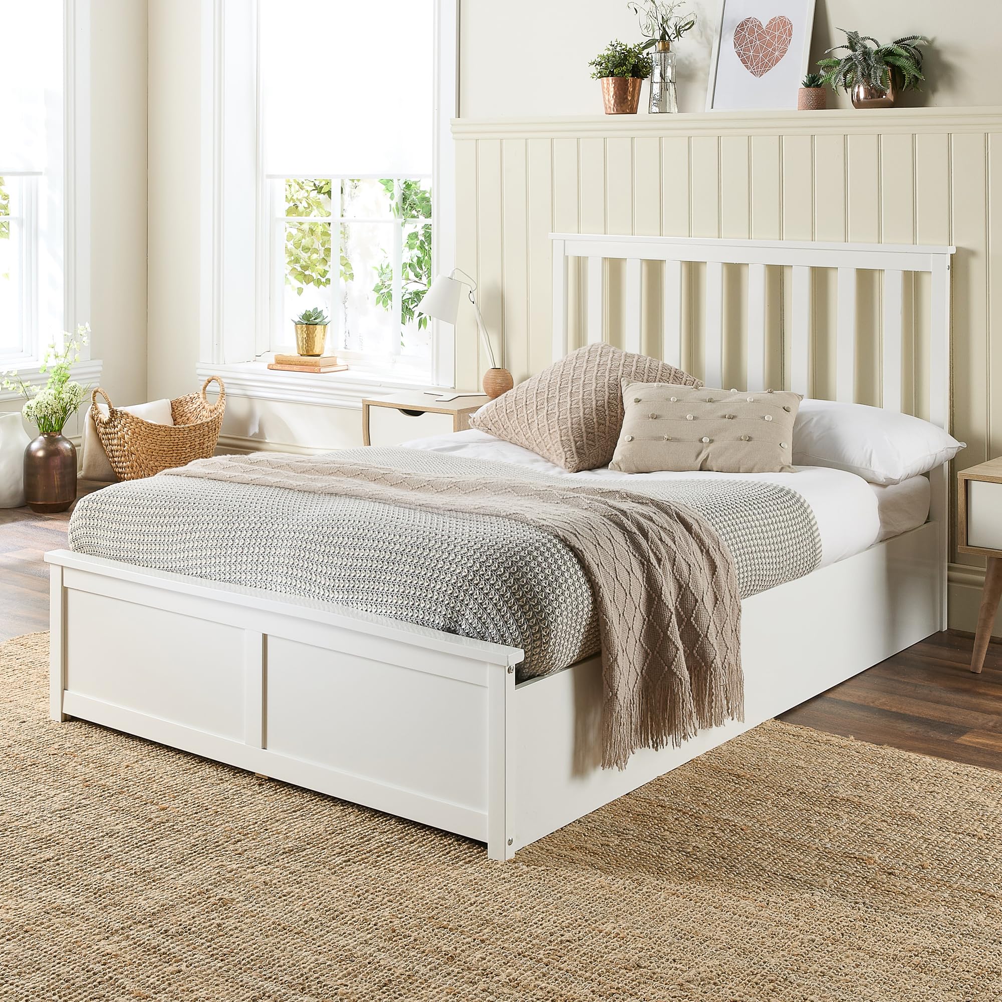Aspire Beds White Painted Wood Ottoman Storage Bed Frame | King Size