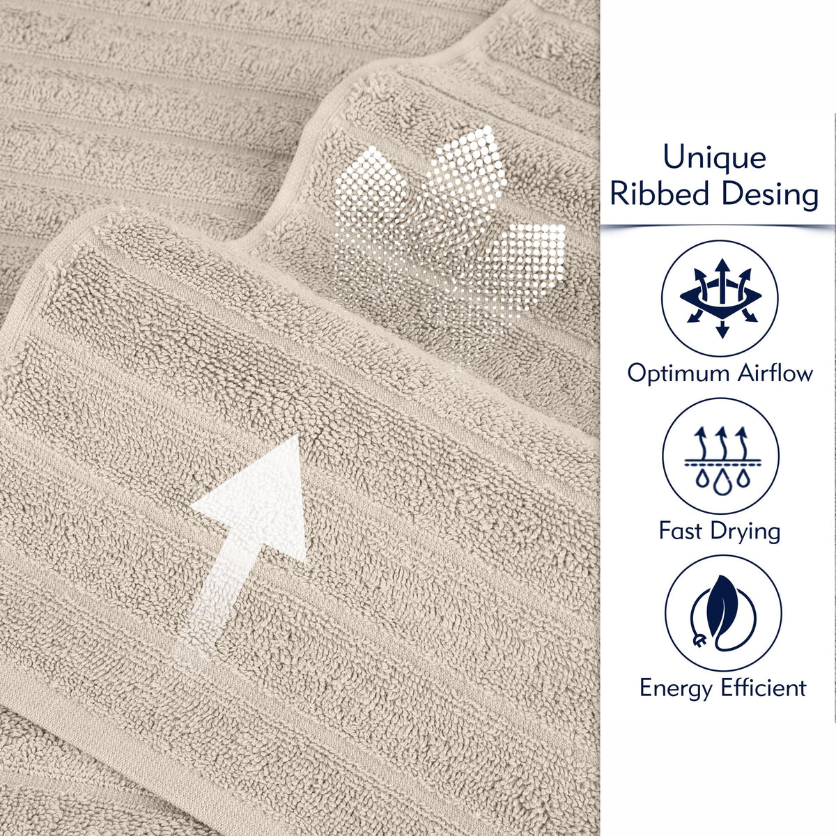 BERIBO Cloud Turkish Towel Set 100% Cotton 620gsm Golden Sand, 2 Face Flannels