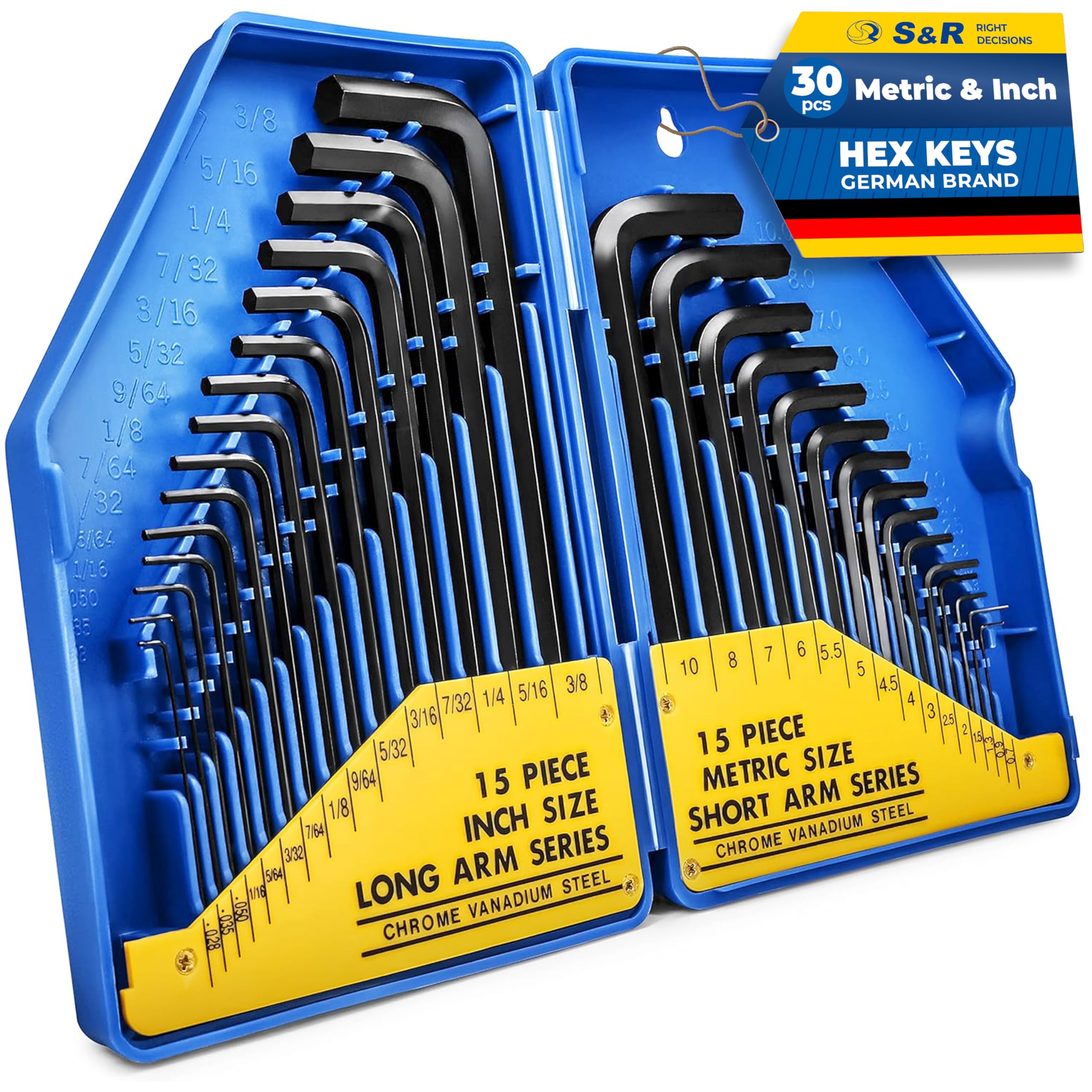 S&R 30-Piece Hex Key Set | Metric & Imperial Allen Wrench Kit with Case