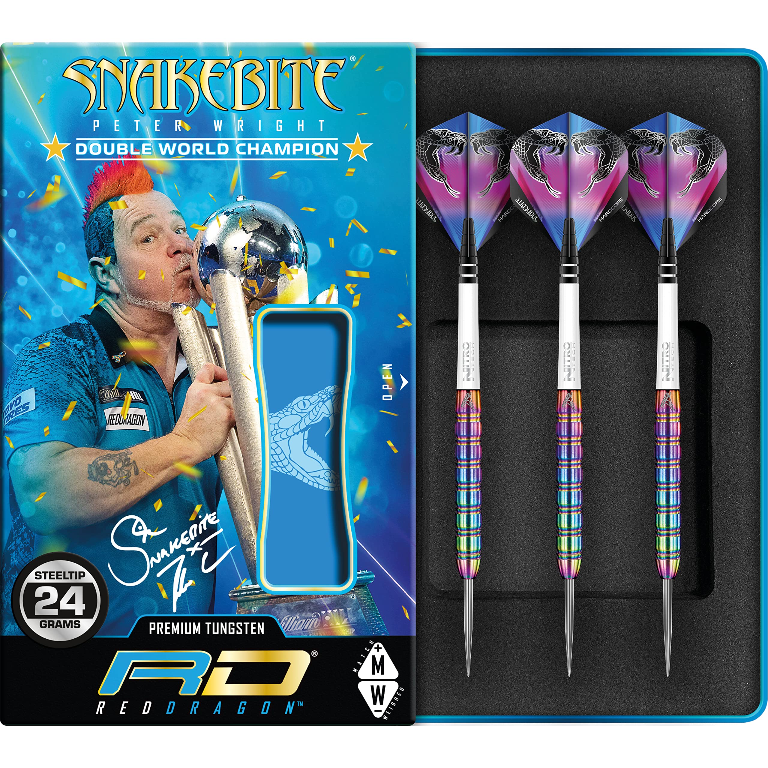 Red Dragon Peter Wright Snakebite 1 Steel Tip Darts - 85% Tungsten 24g