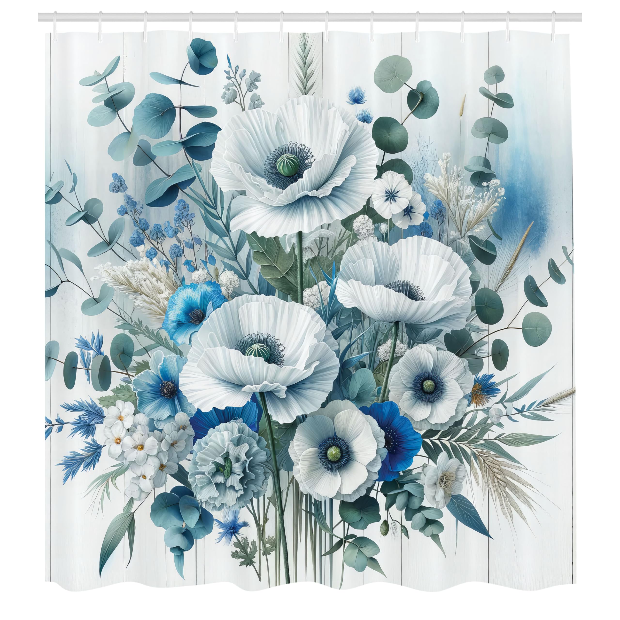 Abakuhaus Eucalyptus Poppies Shower Curtain | Waterproof Fabric, 175x200cm