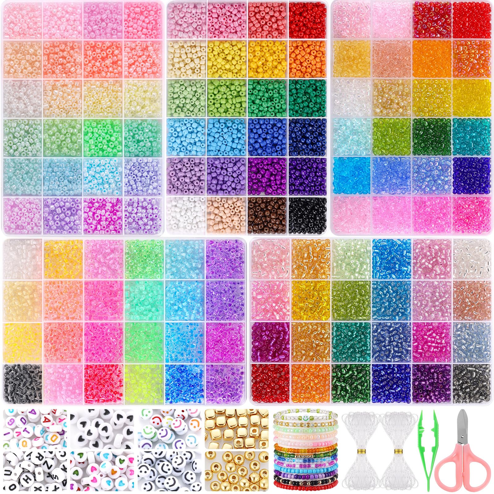 Funtopia 13000pcs Seed Beads Kit – 4mm Glass Beads for Jewelry Making