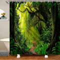 Loussiesd Woodland Shower Curtain | Green Foliage Polyester Bath Decor