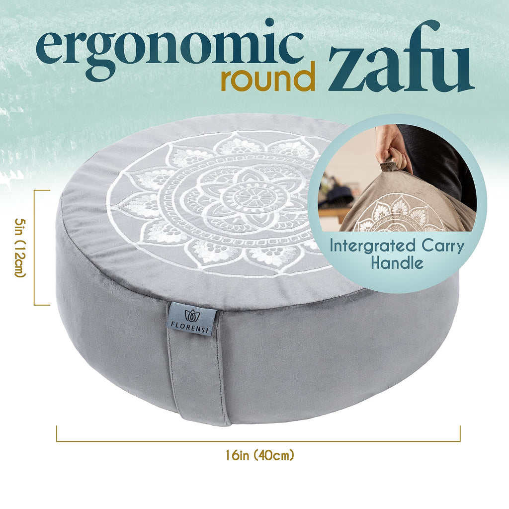 Florensi Meditation Cushion & Zabuton Mat Set | Velvet Buckwheat Floor Pillow