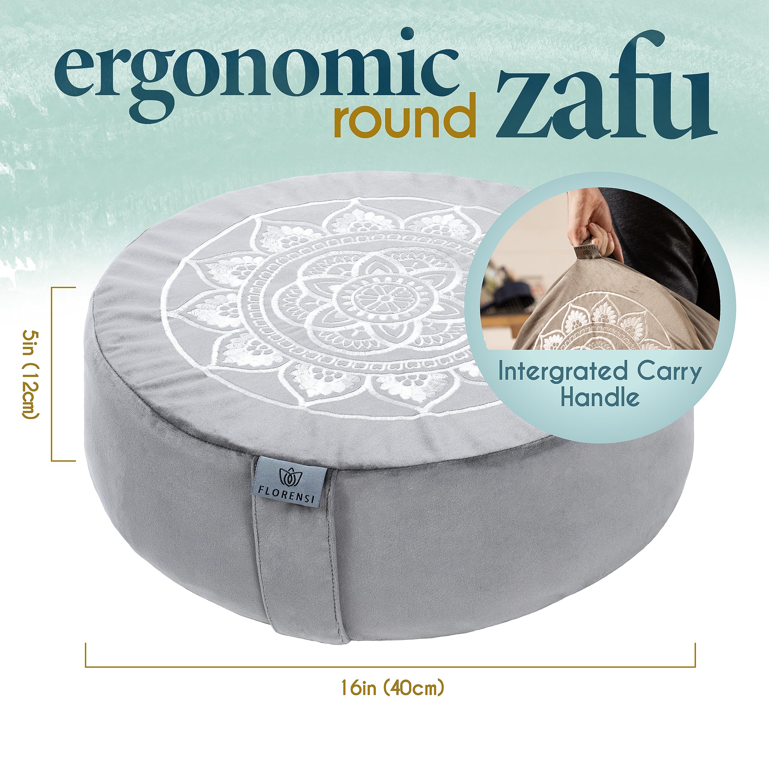 Florensi Meditation Cushion & Zabuton Mat Set | Velvet Buckwheat Floor Pillow