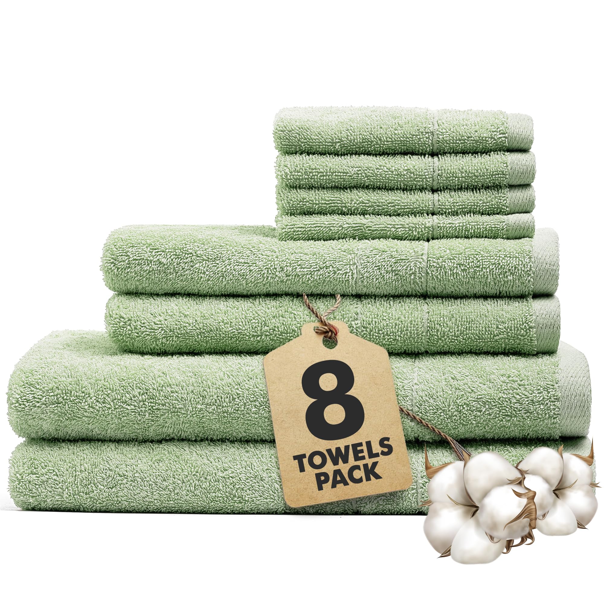 Novo Home 8-Piece Cotton Bath Towel Set – Soft & Absorbent, Light Green