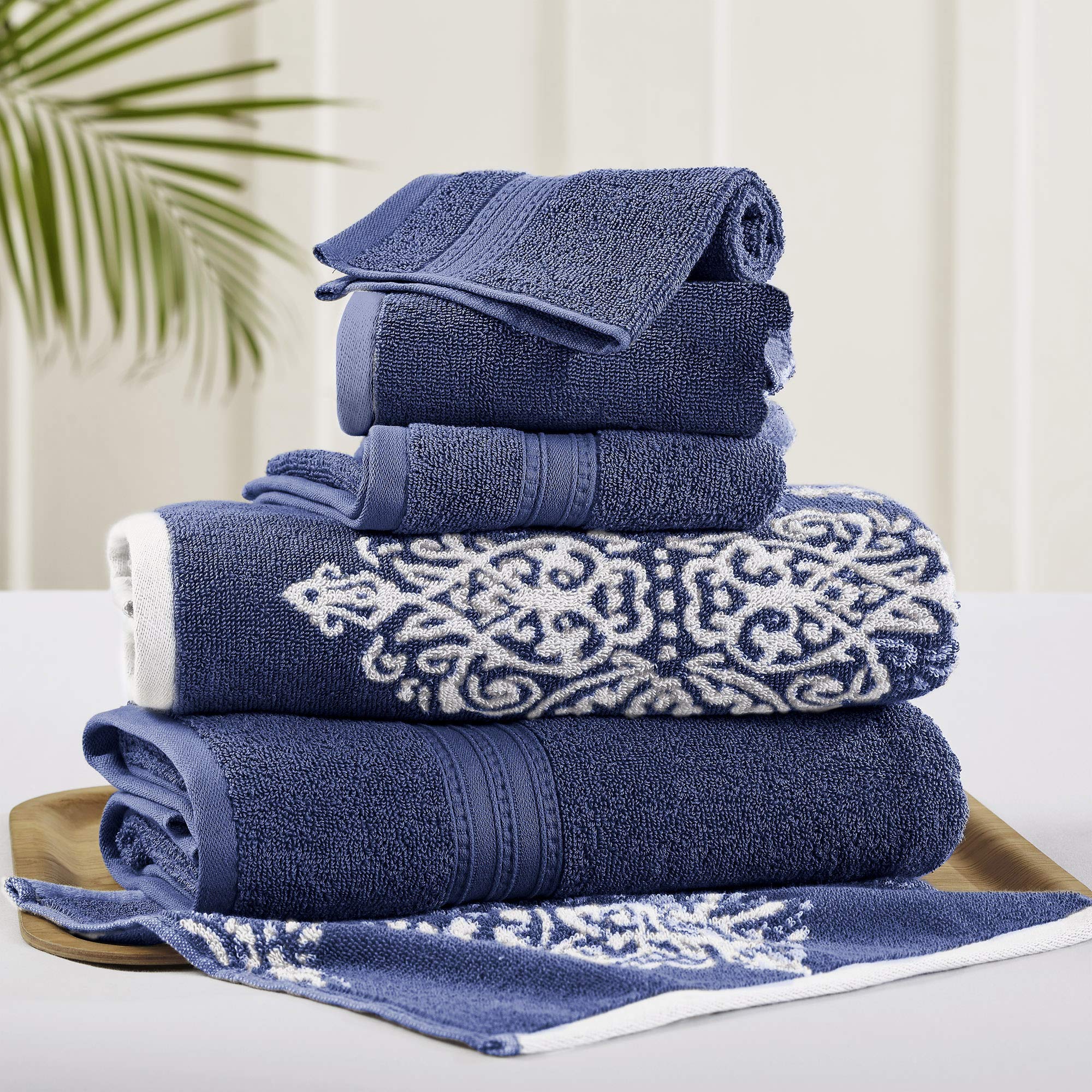 Amrapur Overseas 6-Piece Cotton Jacquard Towel Set – Indigo Blue