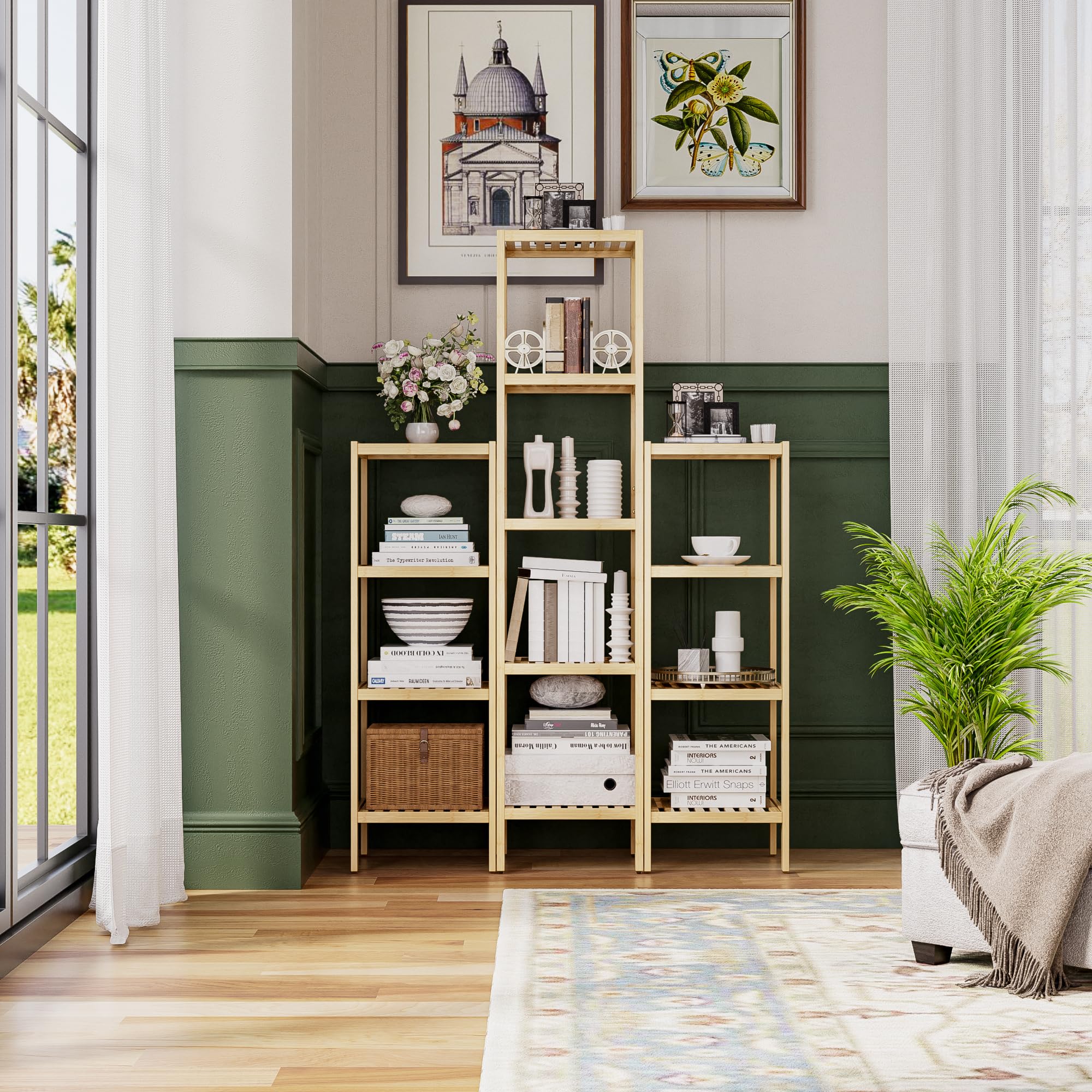 SMIBUY 5-Tier Bamboo Bathroom Storage Shelf | Space-Saving Corner Rack
