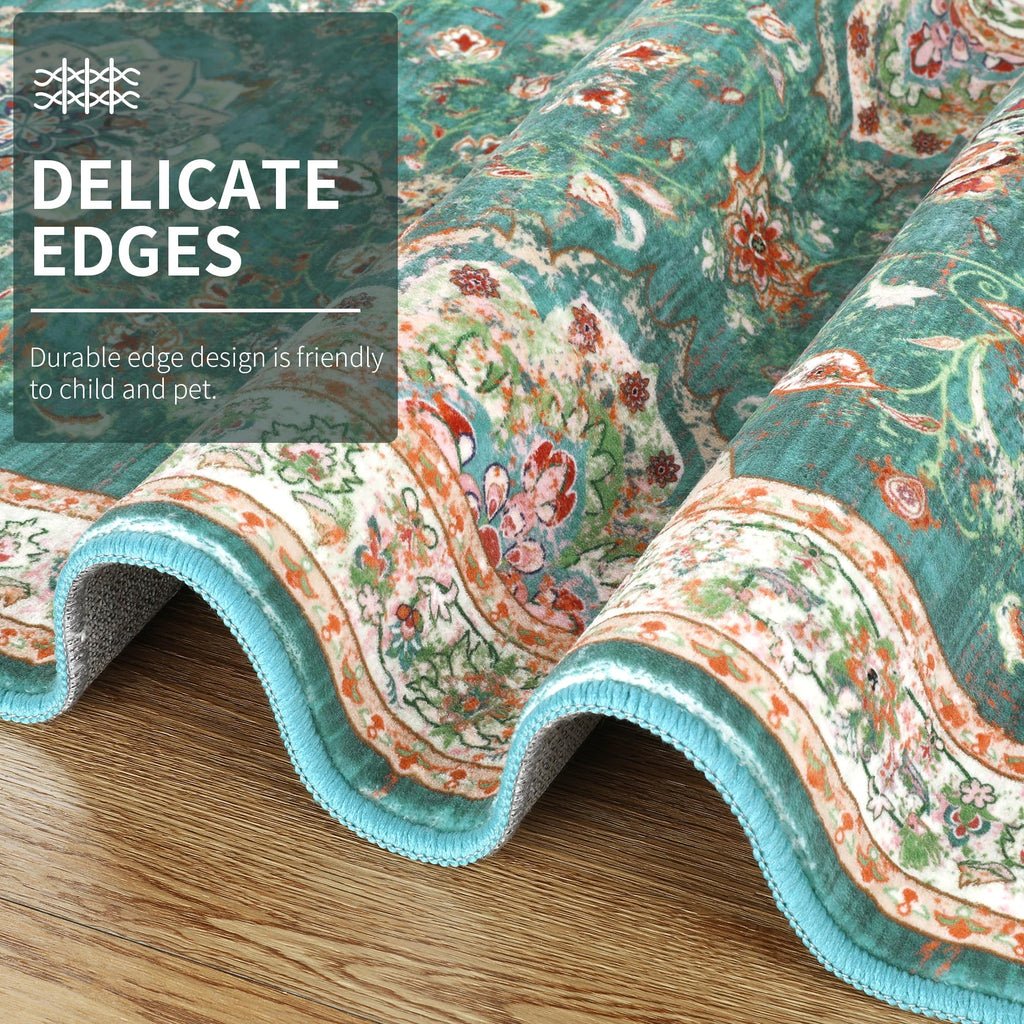 Enyhom Vintage Floral Hallway Runner Rug – Washable Non-Slip Green Carpet