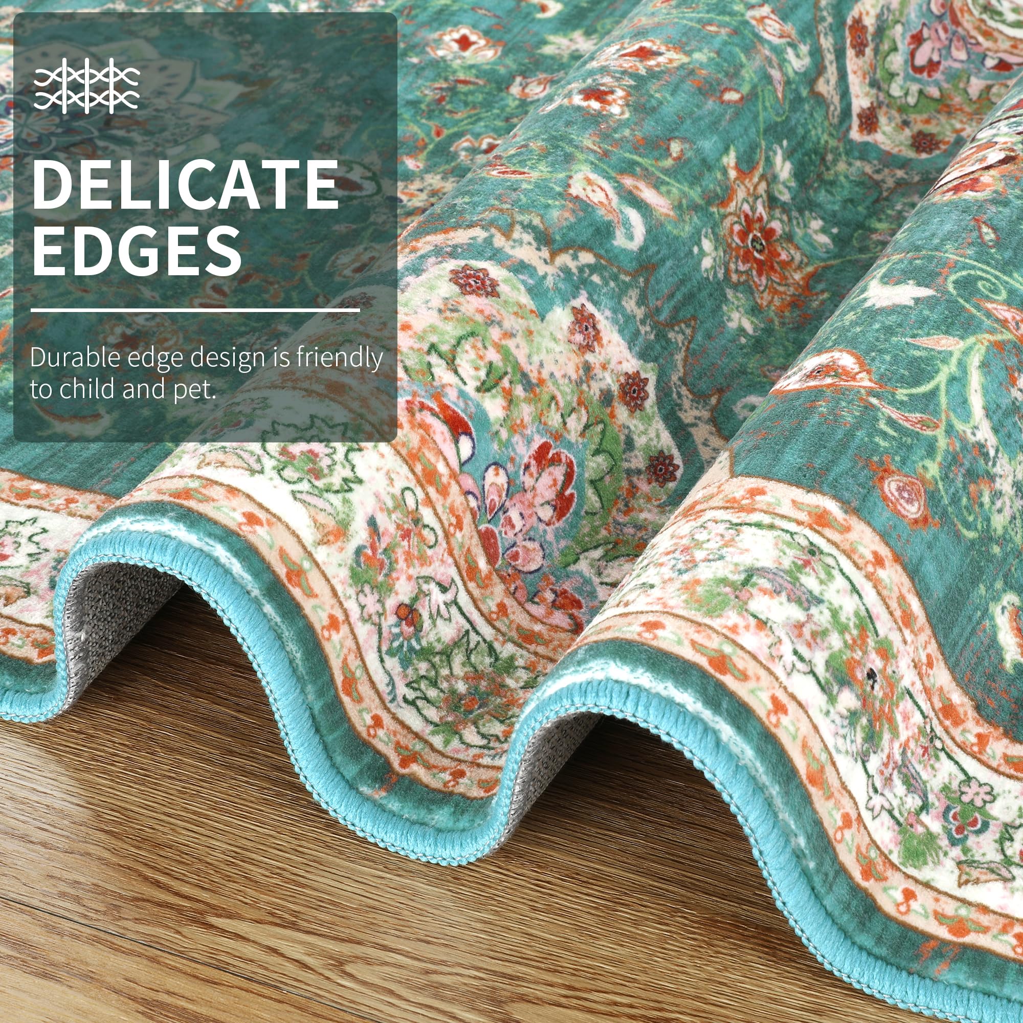 Enyhom Vintage Floral Hallway Runner Rug – Washable Non-Slip Green Carpet