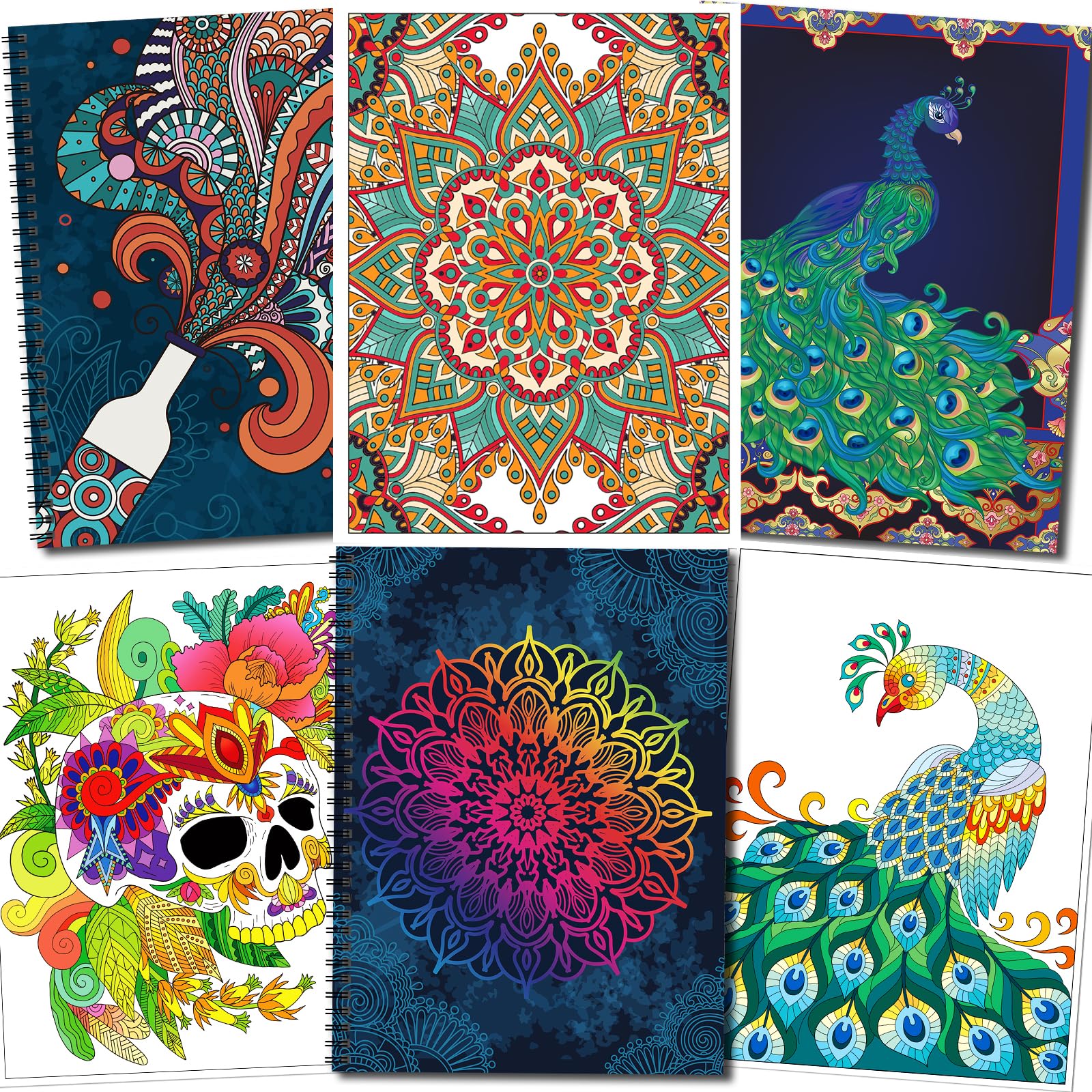 OSIMIG 3-Pack Adult Colouring Books | Spiral Bound Stress Relief Designs