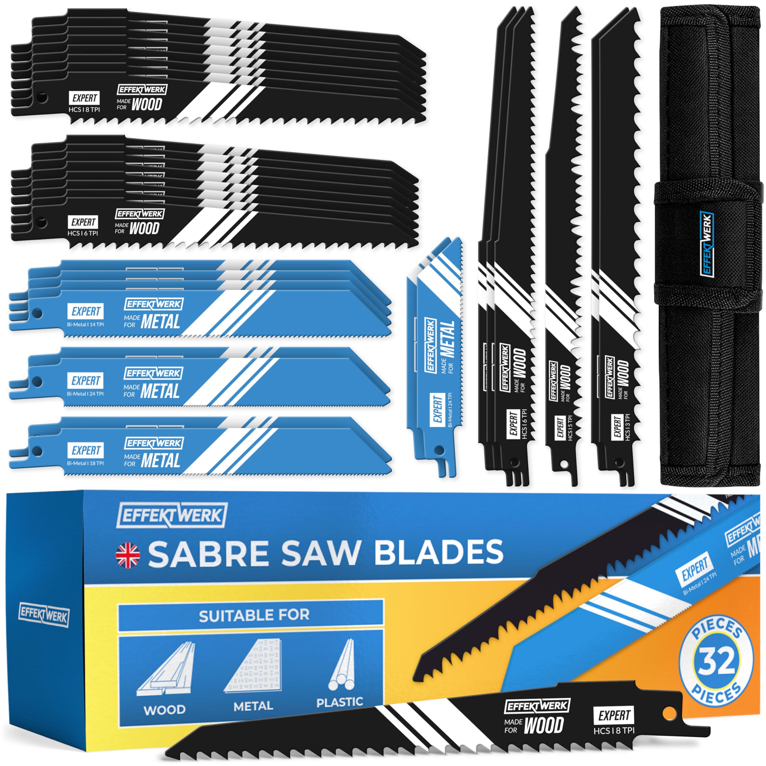 Effektwerk 32-Piece Reciprocating Saw Blade Set with Storage Case