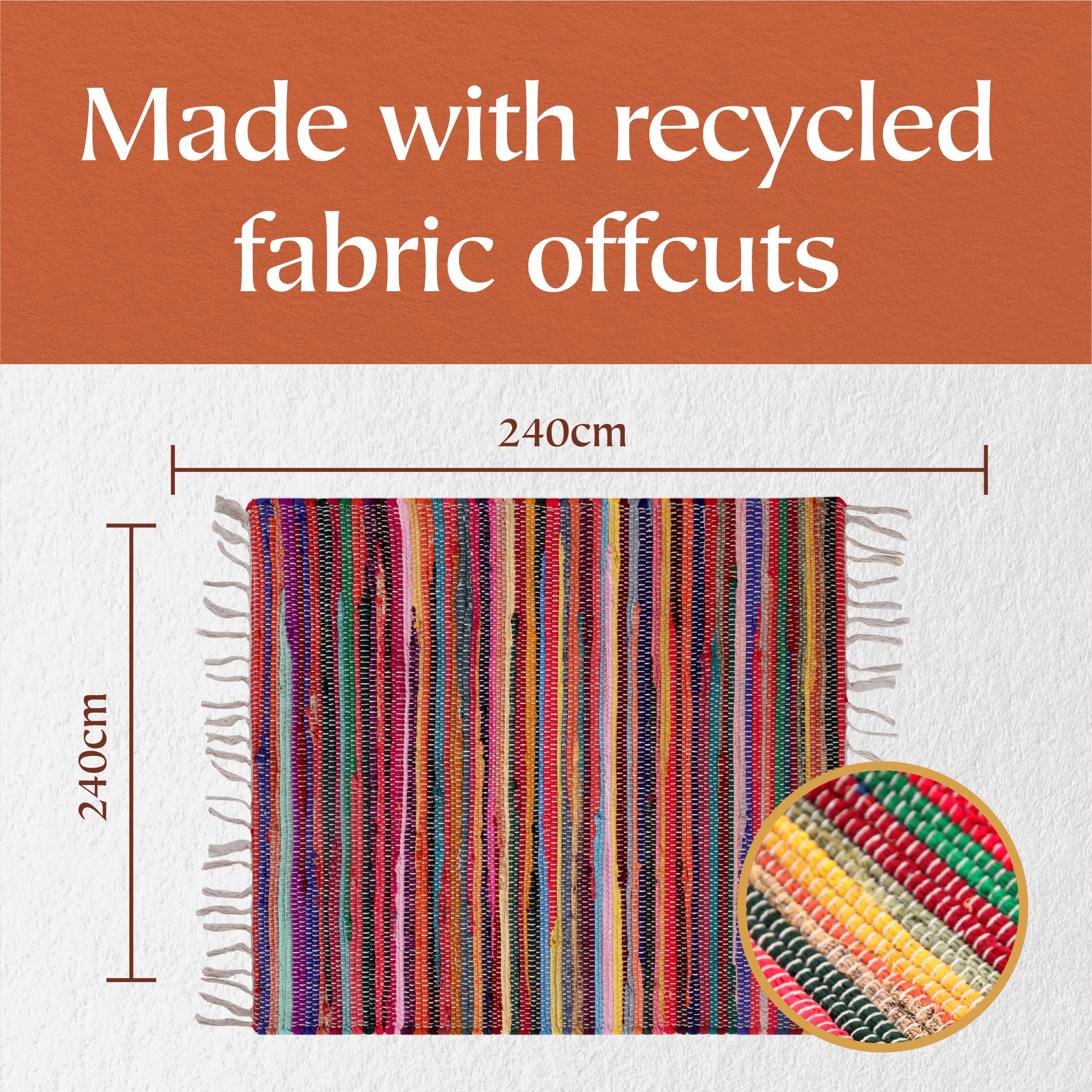 Shanti Multi-Coloured Hand Woven Recycled Rag Rug | 240x240cm