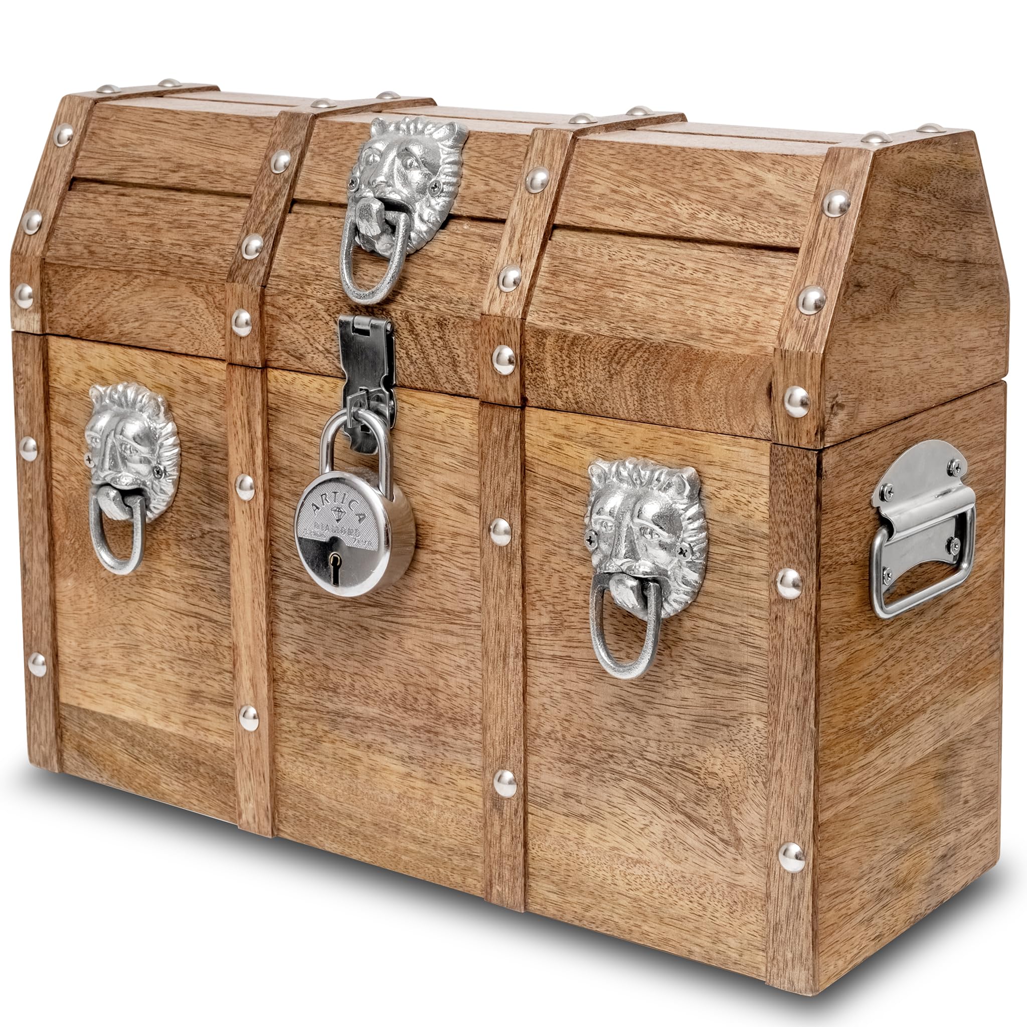 Vizayo Large Pirate Treasure Chest – 16x12 Mango Wood Trunk with Lock