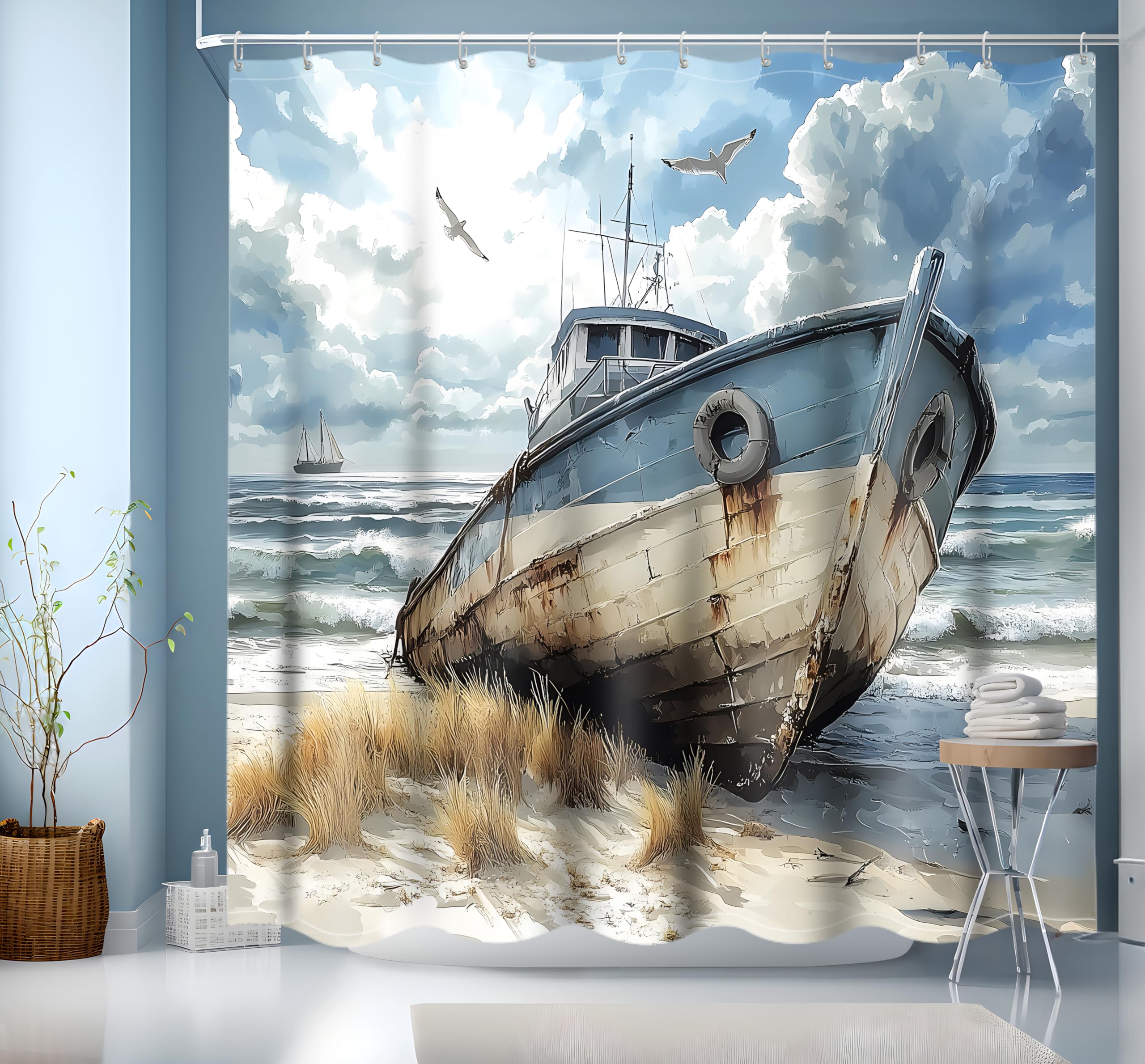 GXUNNAA Nautical Shower Curtain – Waterproof Retro Polyester Fabric