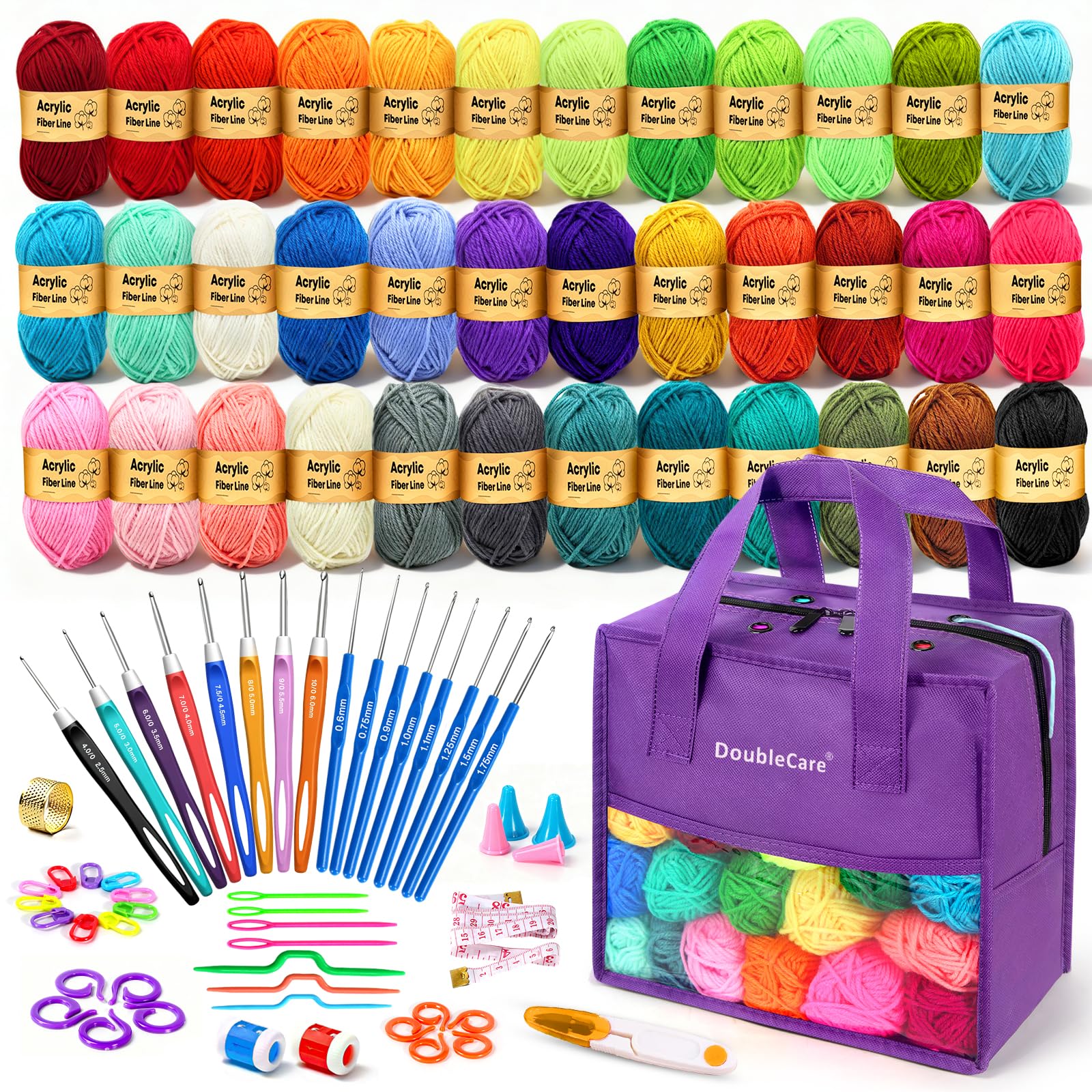 90-Piece Crochet Kit for Beginners | 36 Colors Yarn & Hooks