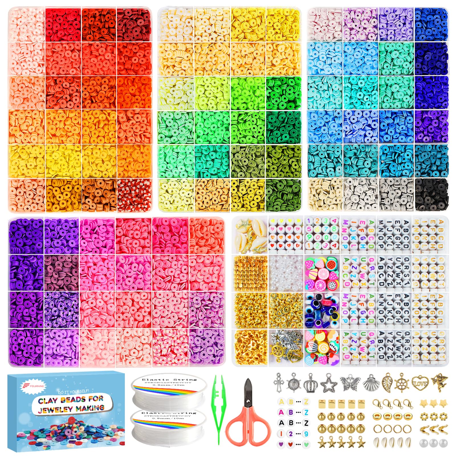 Fournine 18000 Pcs Clay Beads Bracelet Making Kit | 96 Colors Heishi Beads
