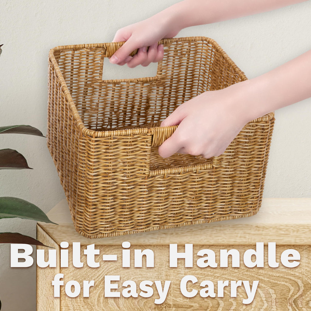 myHomeBody Wicker Storage Basket, Storage Cubes, Woven Baskets for Organizing, Resin Wicker Set of 3, Tan - image 4