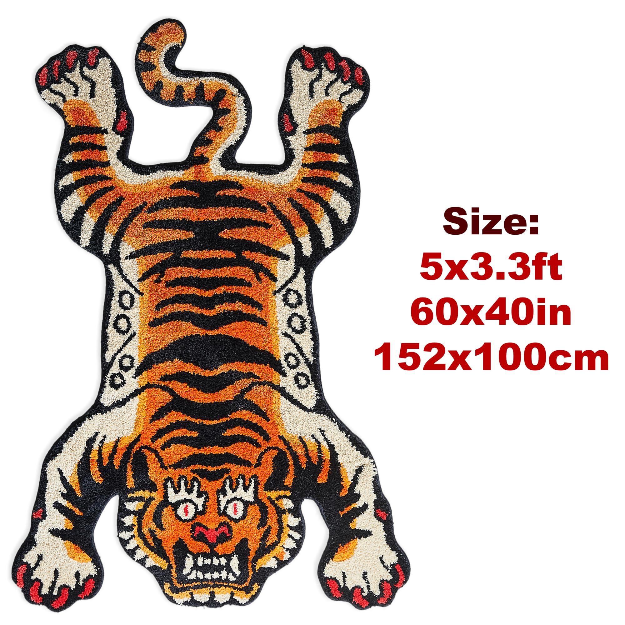 Tibetan Tiger Quilted Rug – Washable Non-Slip Long Pile Rug