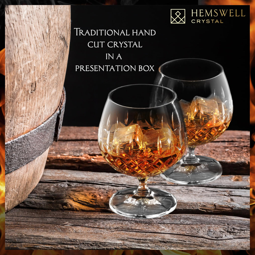 Hemswell Crystal Brandy Glasses Set of 2 | 250ml Hand-Cut Snifters