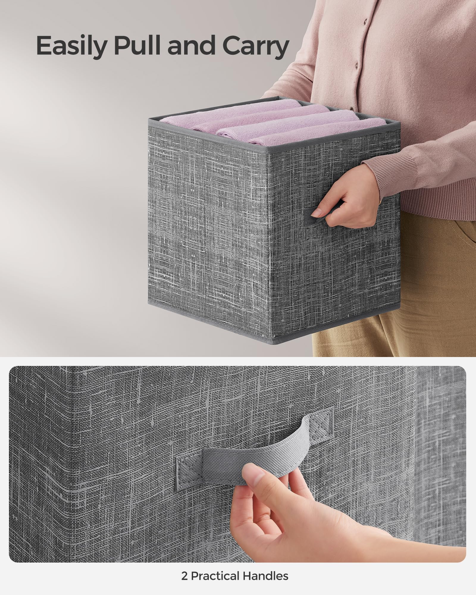 SONGMICS Storage Cubes – Set of 8 Foldable Fabric Bins, Cattail Grey