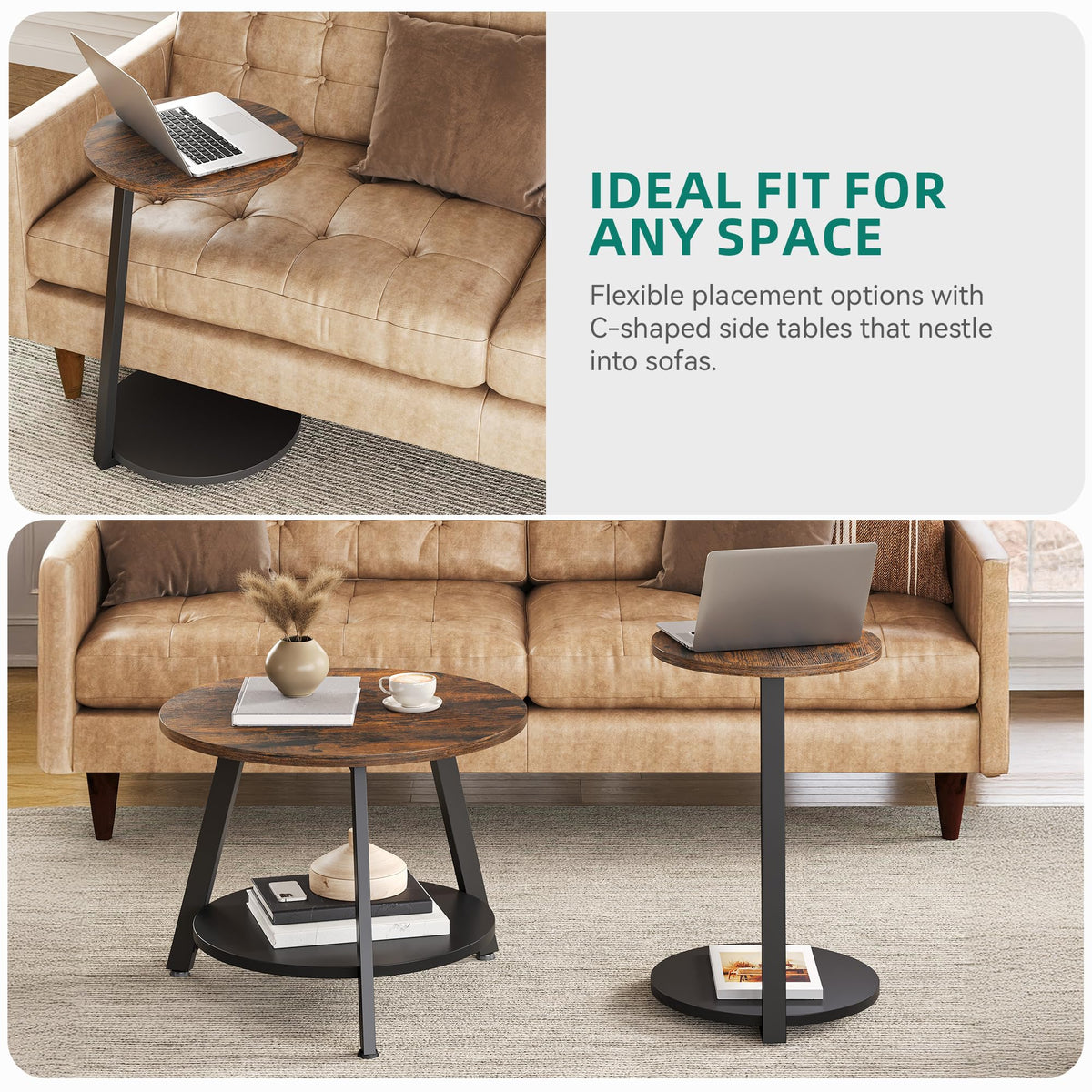 YITAHOME Round Coffee Tables, Set of 2 Nesting Tables with Storage Space and Unified Style Design, Small Coffee Tables for Living Room - image 4