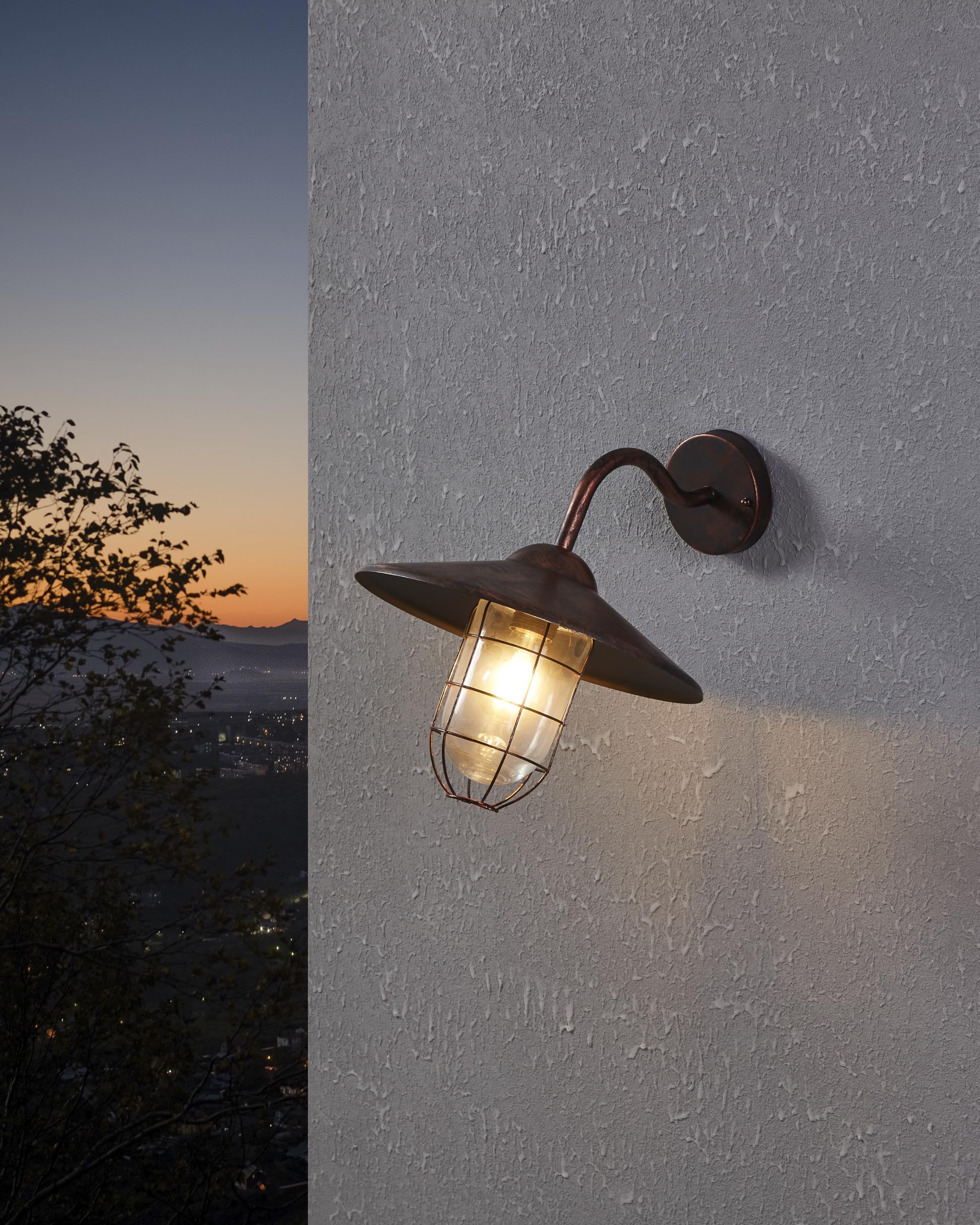 Eglo Melogoa Outdoor Wall Light | Antique Copper Vintage Porch Lantern
