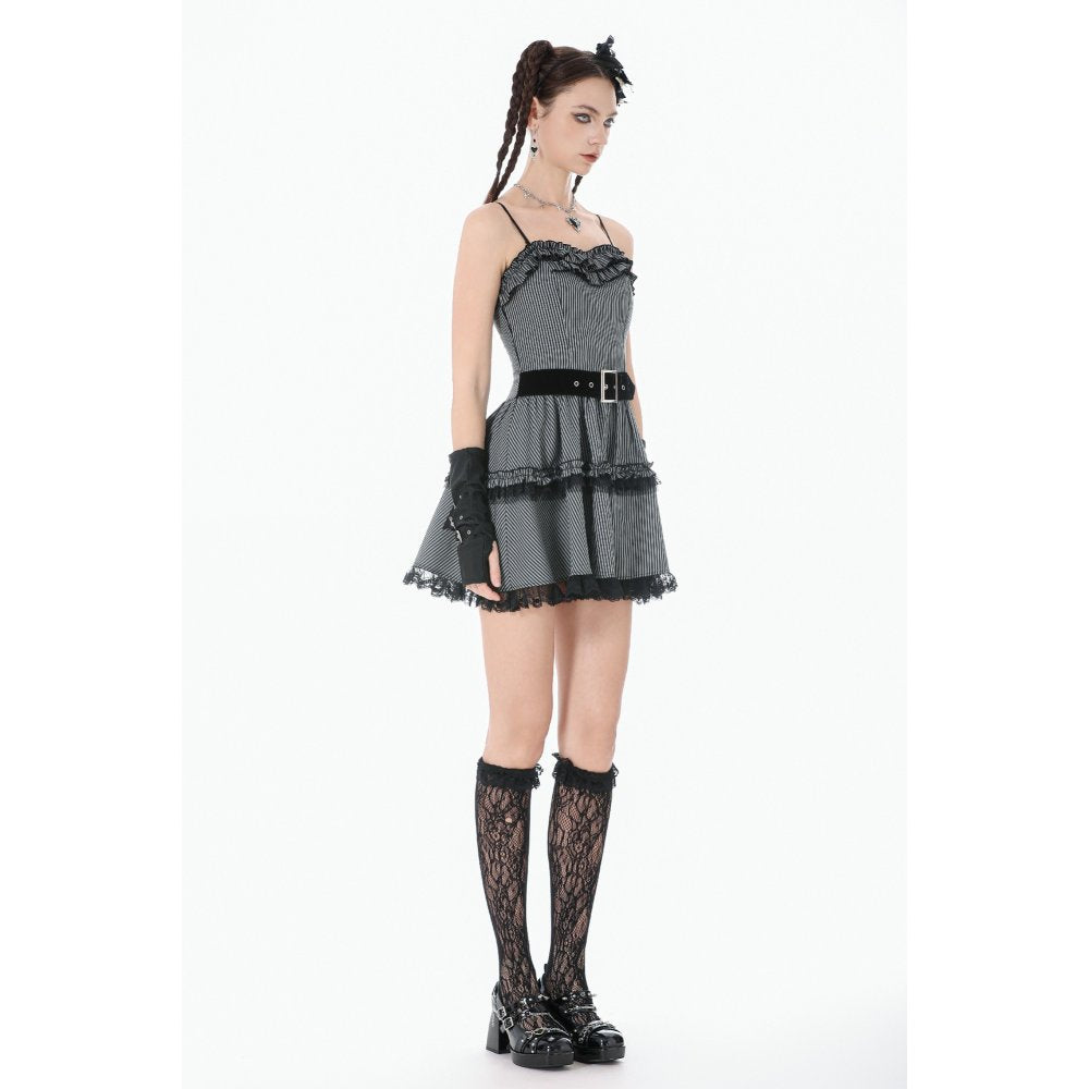 Dark in Love Pinstripe Gothic Mini Dress – Striped Lolita Style