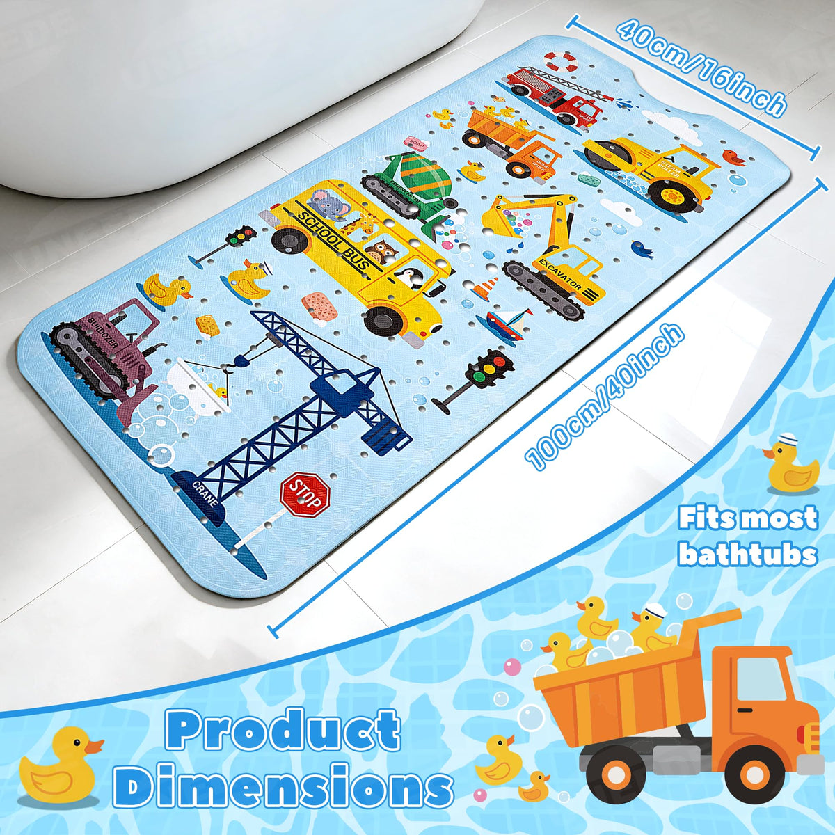 UNEEDE Baby Bath Mat Non Slip - 100x40cm - image 5