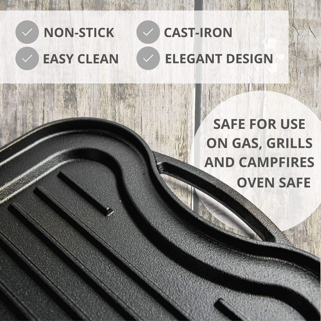 Nuovva Reversible Cast Iron Griddle Plate | Double Sided BBQ & Gas Hob Pan