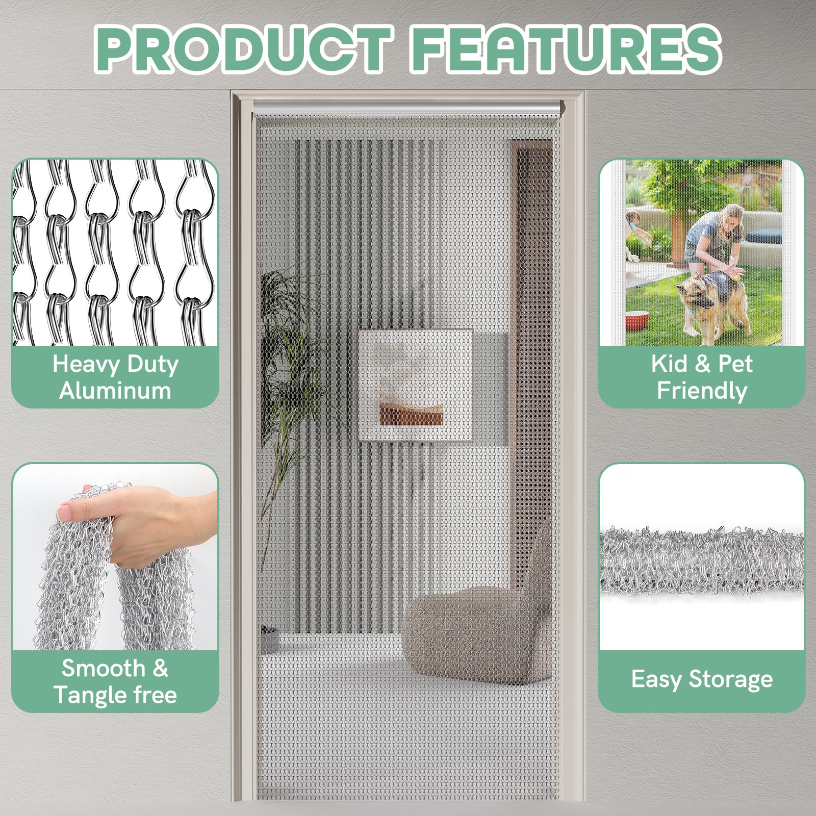 BriSunshine Aluminium Door Fly Chain Screen – 90x210cm Insect Curtain