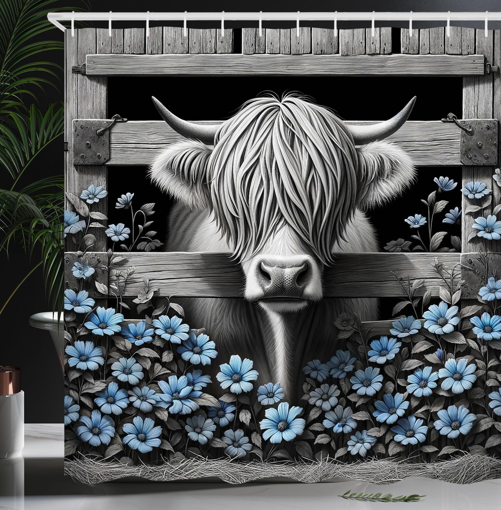 Abakuhaus Farmhouse Cow Shower Curtain – Waterproof Fabric Bathroom Decor