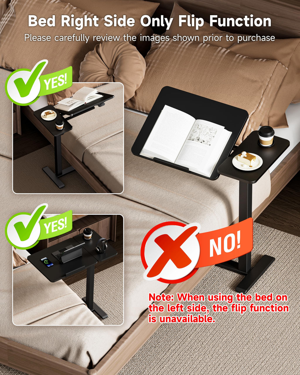 BZIUM Overbed Bedside Table with Hidden Wheels, Adjustable Medical Tilt Top Hospital Bed Table Over The Bed, Rolling Desk Mobile Standing Desk - image 2