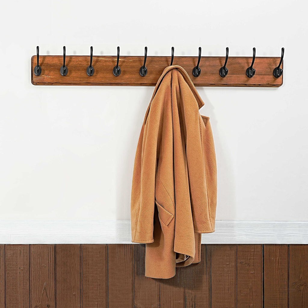 WEBI Rustic Solid Wood Wall Mounted Coat Rack with 5 Hooks - 2 Pack