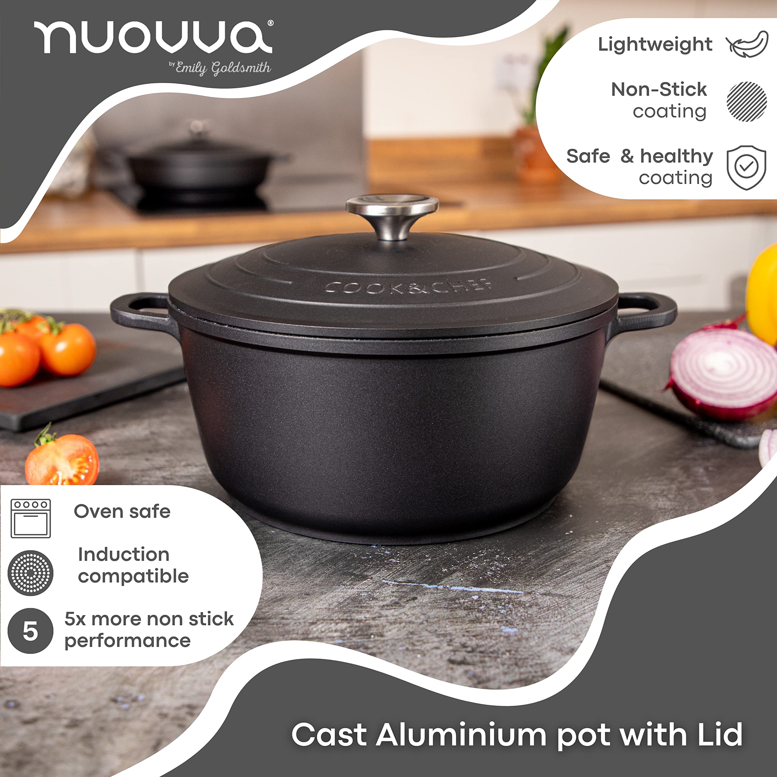 Nuovva Non-Stick Aluminium Casserole Pot – 4L Deep Dutch Oven, 24cm