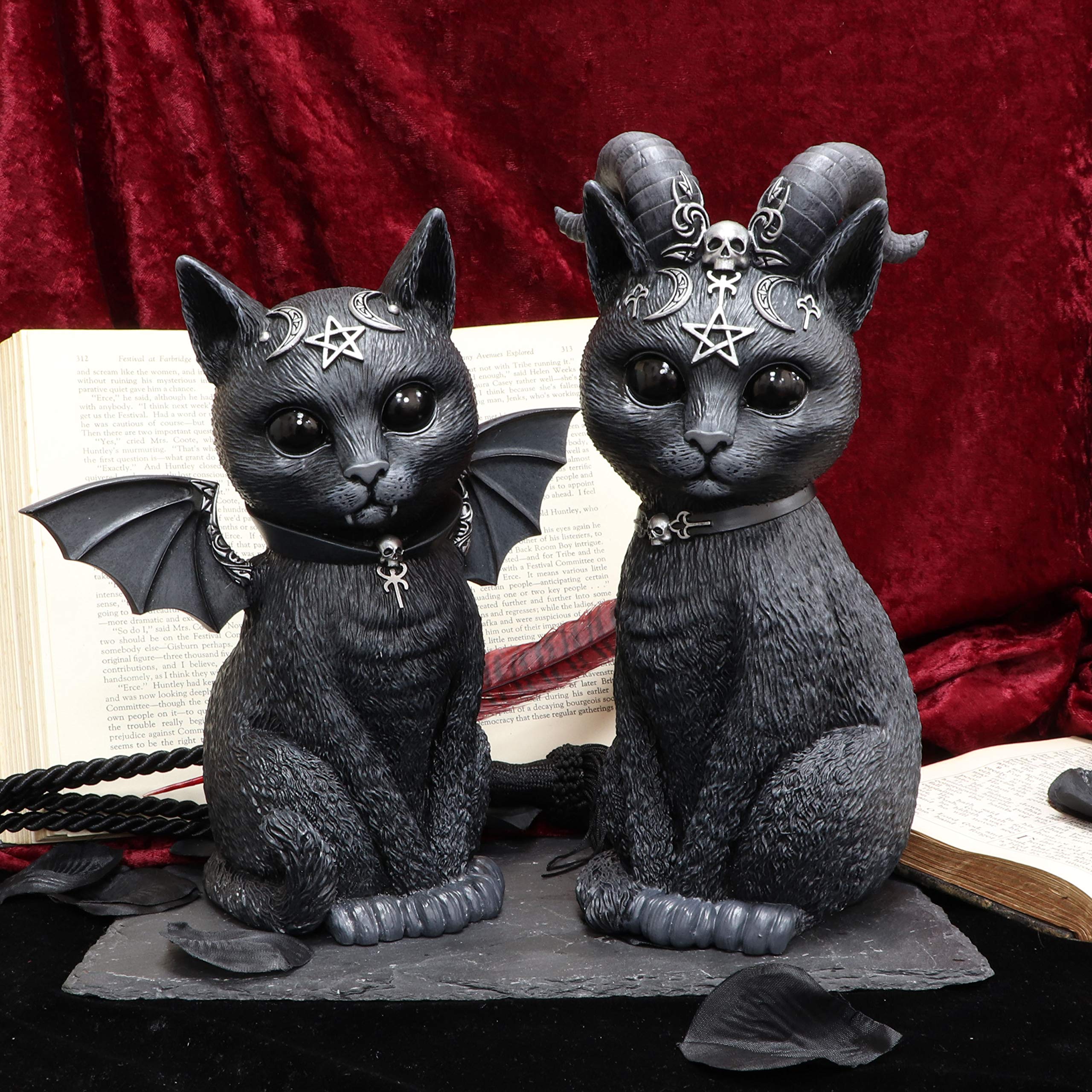 Nemesis Now Pawzuph Horned Occult Cat Figurine – Black Resin, 26.5cm