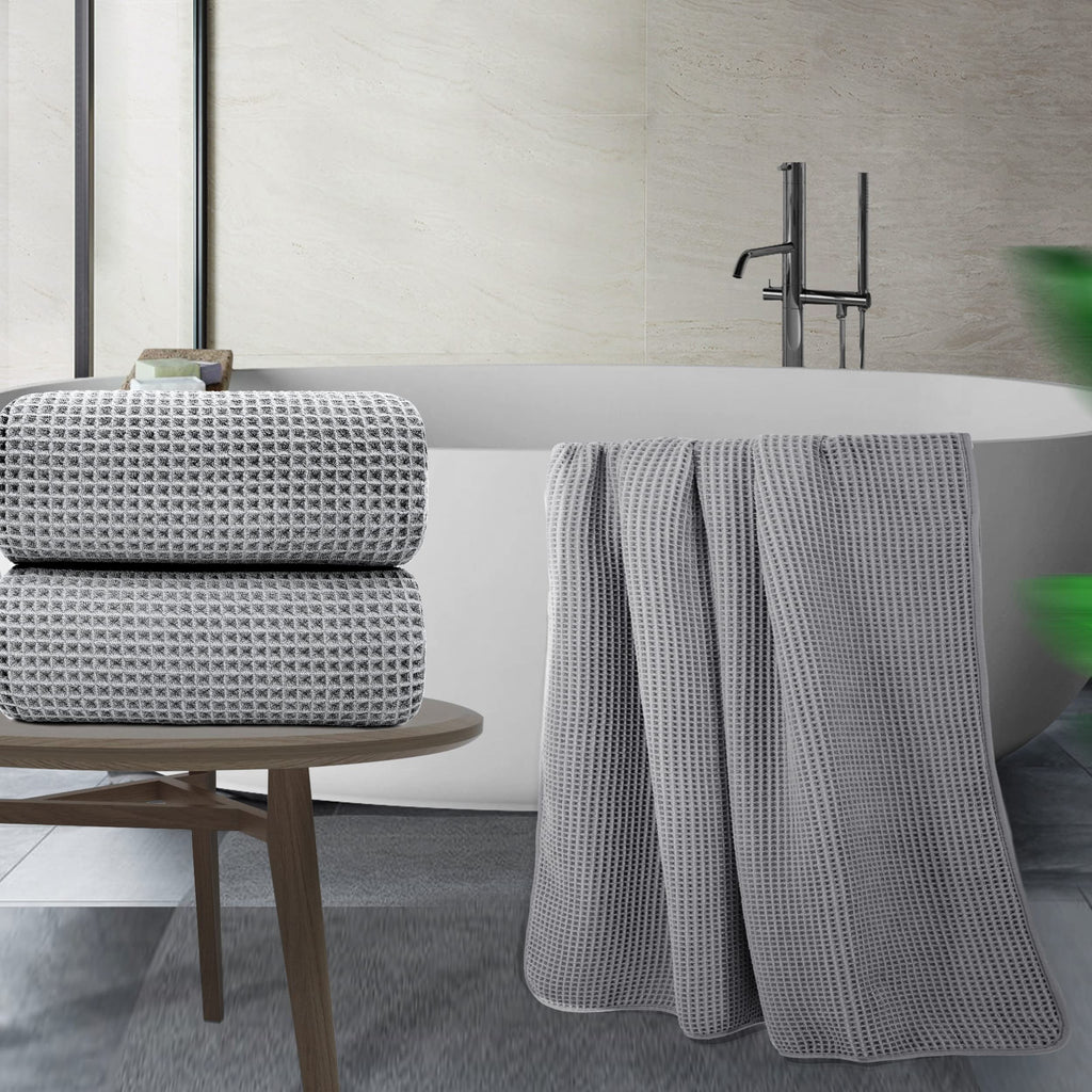Polyte Microfibre Bath Sheet Set – Quick Dry Waffle Weave, 2 Pack