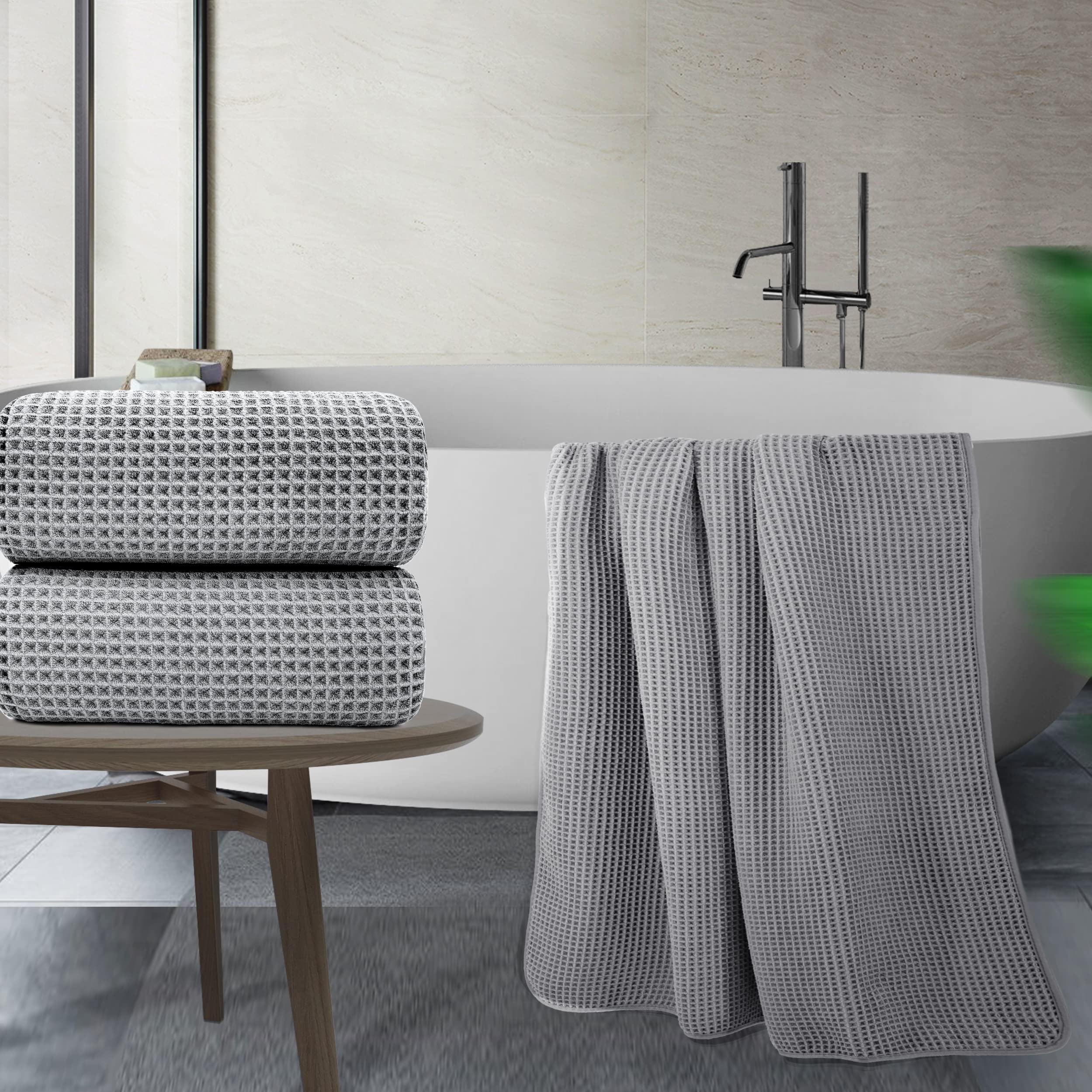 Polyte Microfibre Bath Sheet Set – Quick Dry Waffle Weave, 2 Pack