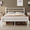 Feonase Metal Double Bed Frame with Headboard – White Minimalist Design